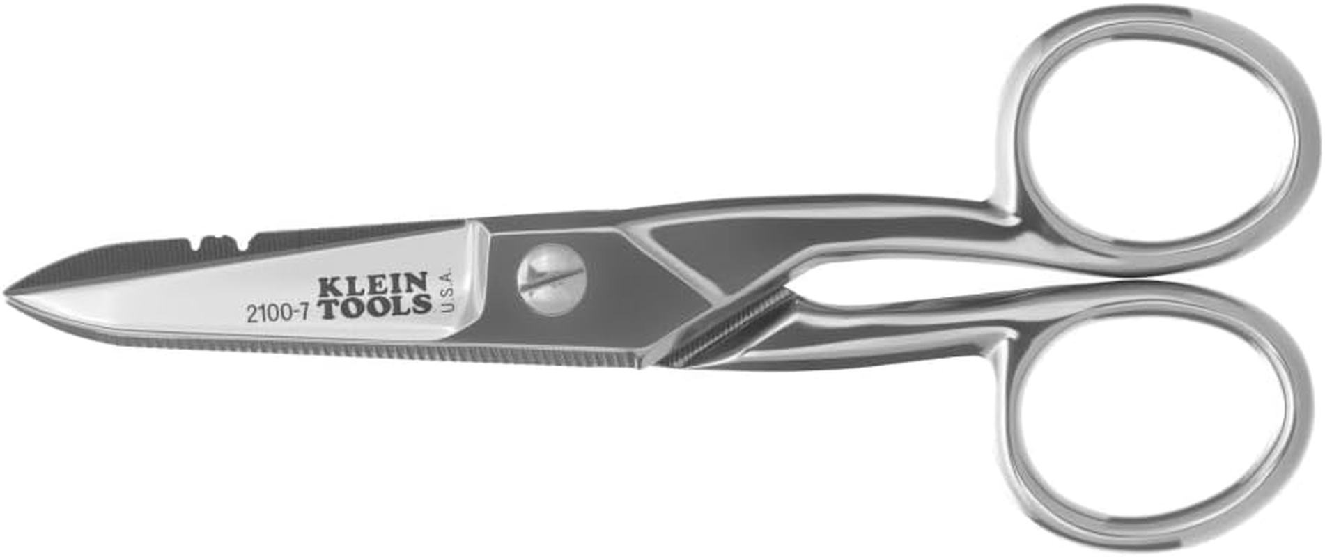 Klein Tools Electrician&rsquo;S Scissors with Wire Stripping Notches, Serrated Blade for Non-Slip Cutting, Cuts 19 AWG & 23 AWG Electrical and Telecom Wire, Made in USA image number 2