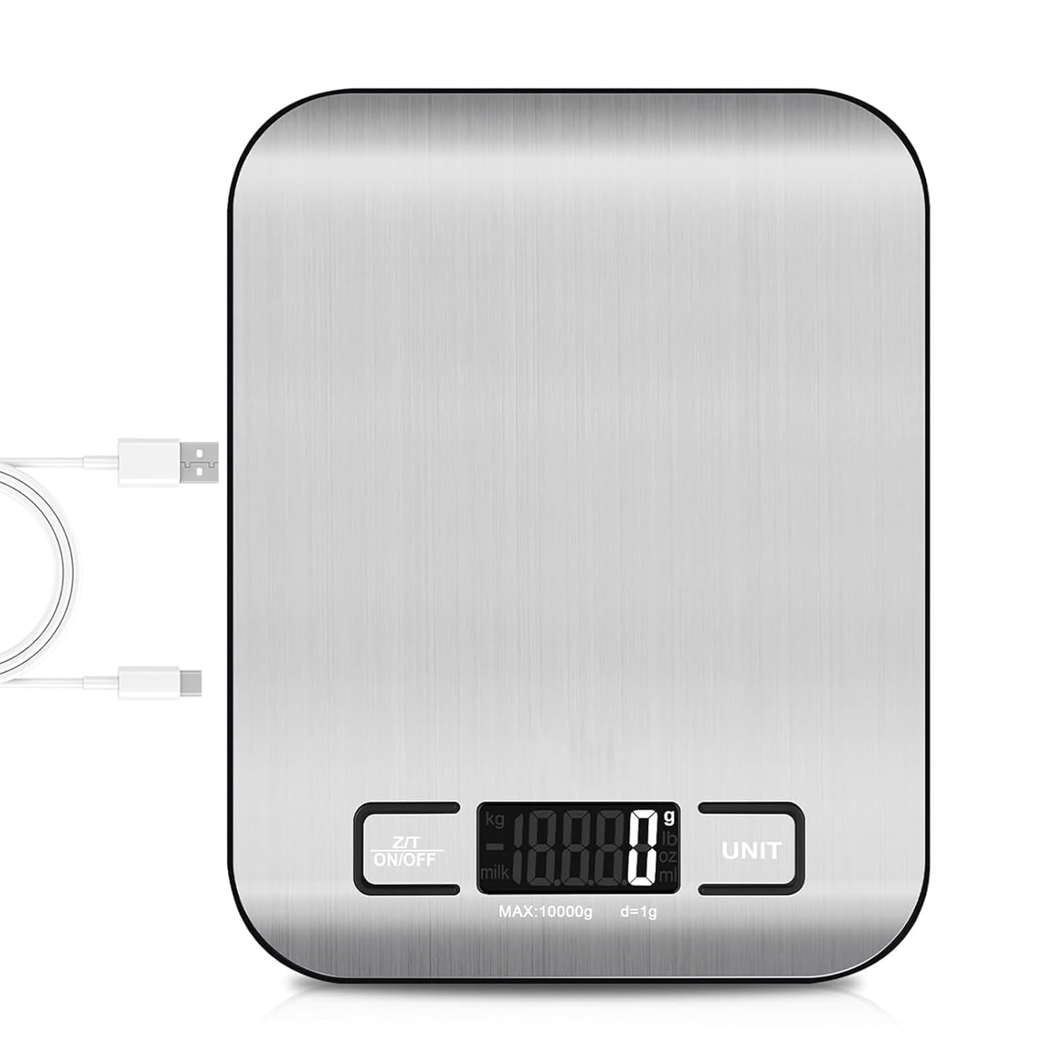 FEBHBRQ Rechargeable Kitchen Scale with USB-C Fast Charging, 10Kg/22Lb Digital Food Scale, 1G Precision, Stainless Steel Platform, Multiple Units (G/Lb/Oz/Ml), Tare Function - Easy to Clean & Auto-Off image number 3