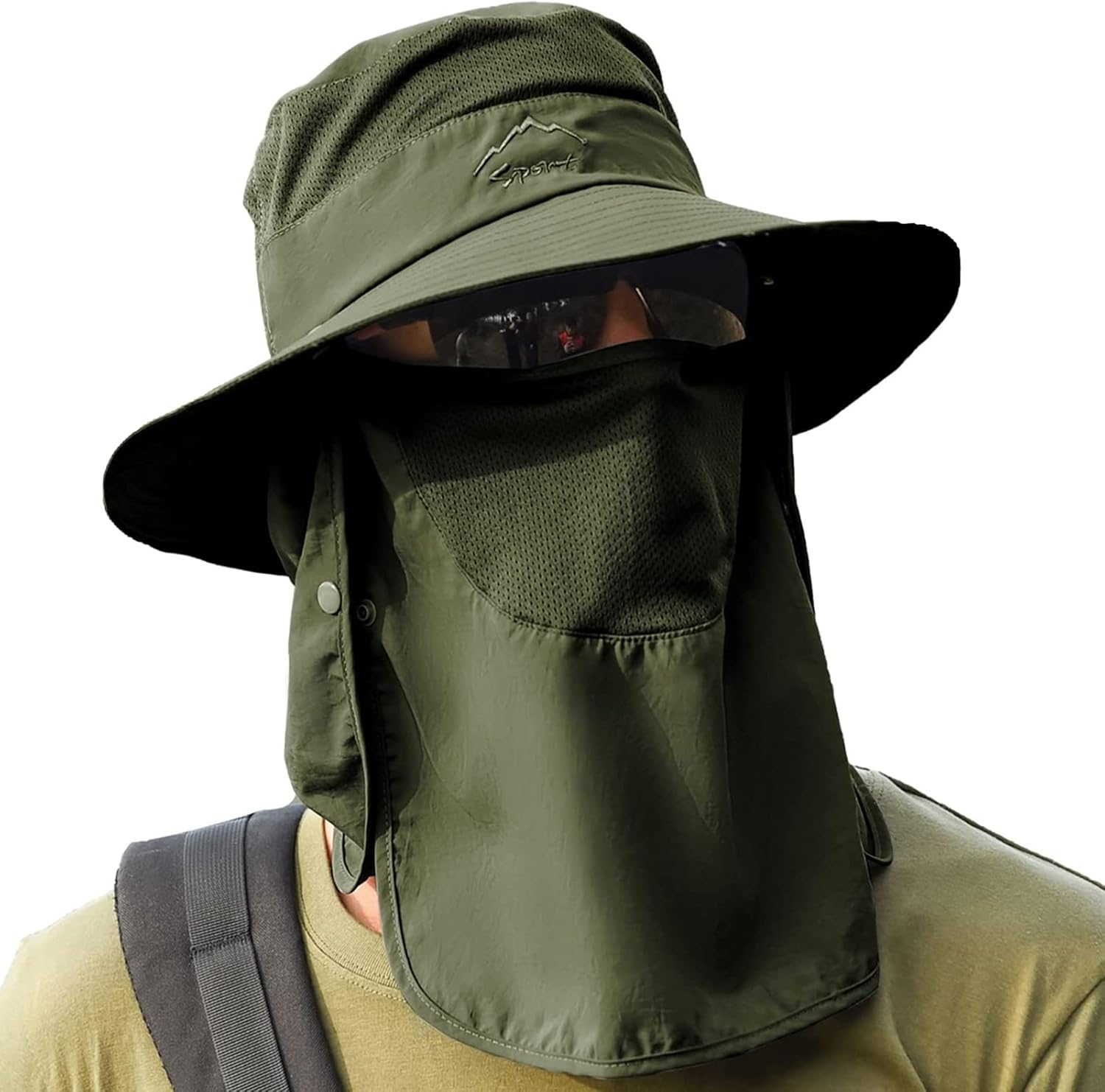 UPF 50+ Sun Fishing Hat for Men Women Wide Brim Hat with Detachable Face Cover & Neck Flap