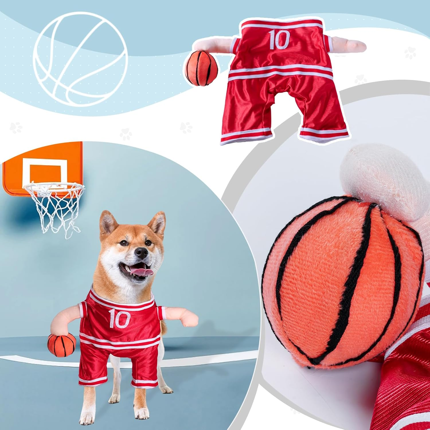 NACOCO Dog Basketball Player Costume &ndash; Ball Pet Halloween Costume Funny Dress up Sports Outfit Cosplay Clothes for Small Medium Large Dog Adjustable (L) image number 5