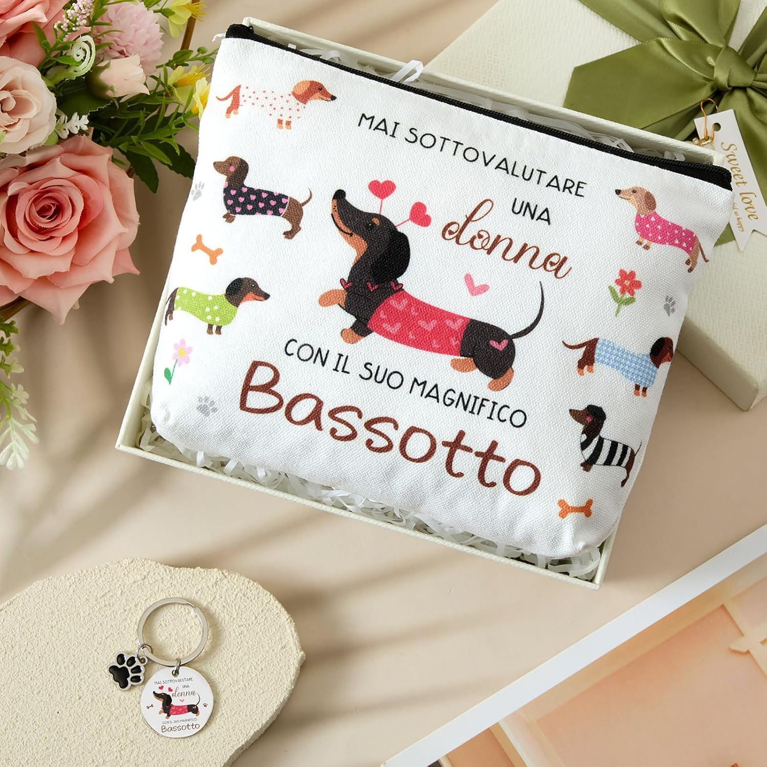 Xuniea Dachshund Gift Set for Women Cosmetic Bag with Zip by Dachshund Multifunctional Large Capacity Keyring Ideal for Travel Birthday Christmas Girlfriend image number 5