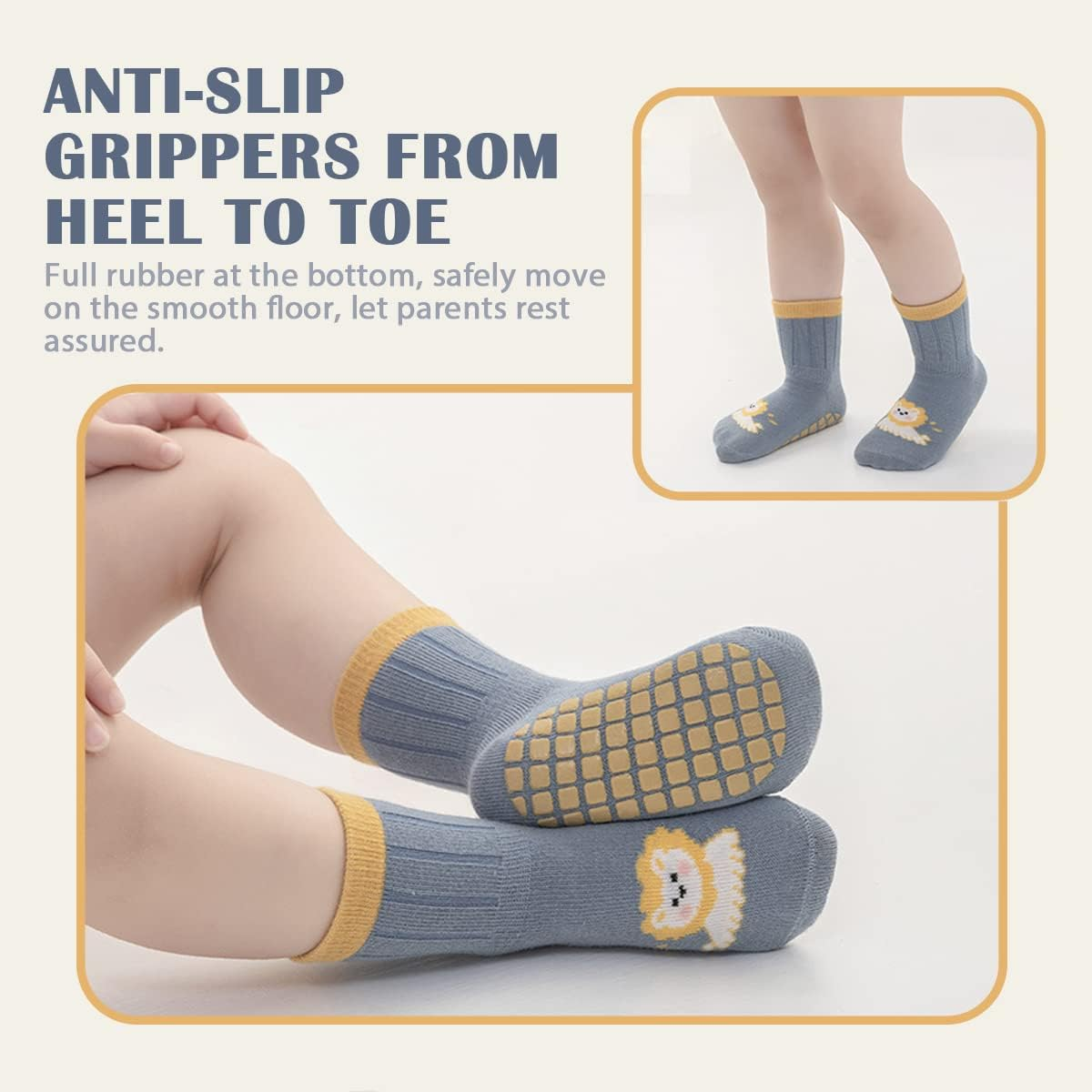 6 Pairs Baby Non Slip Toddler Socks, Soft Cotton Crew Socks for 0-1/1-3/3-5/ Years Old Boys Girls Kids Children Breathable Infant Ankle Socks with Grips for Baby Boy Girl Unisex image number 1