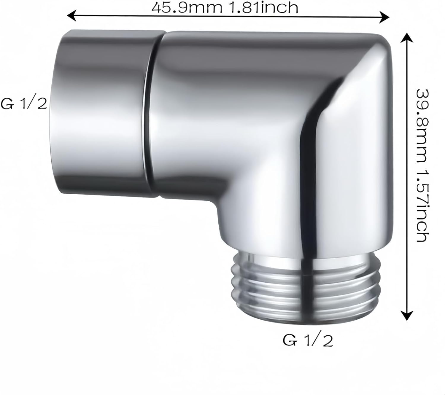 Shower Head Adapter,Solid Brass 135 Degree Shower Elbow Adapter,G1/2" Shower Head Extension Arm Connector (Chrome) (Spinable&90&deg;) image number 1