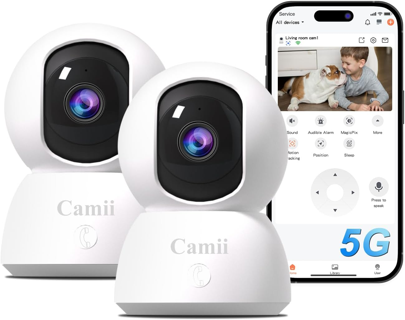 2Pack 3MP Pet Camera Dog Camera with Phone App 5G/2.4Ghz Wifi Cameras Indoor Security Camera for Baby, 360&deg; Pan & Tilt, 2-Way Audio, Night Vision, SD Card & Cloud Storage image number 6