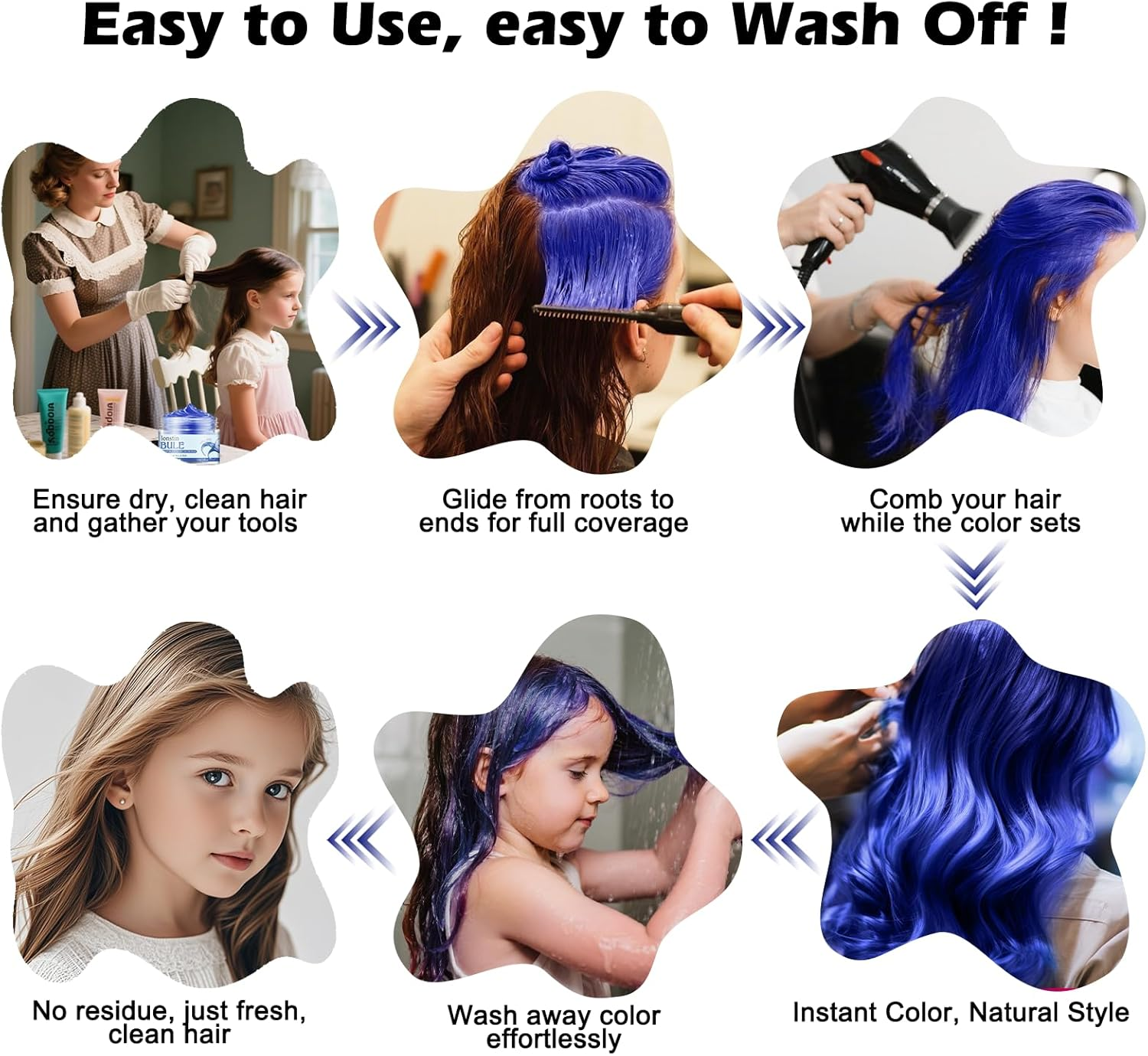 AU Temporary Hair Color Wax Pink - Instant Natural Dye Clay, Non-Damaging & Easy Wash Out, 13 Colours for Men & Women (100G) (Deep Blue, Deep Blue) image number 5