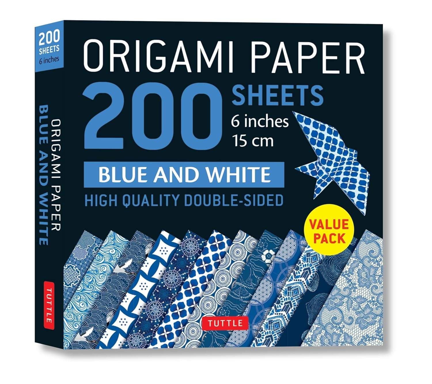 Origami Paper 200 Sheets Blue and White Patterns 6" (15 Cm): High-Quality Double Sided Origami Sheets Printed with 12 Different Designs (Instructions for 6 Projects Included)
