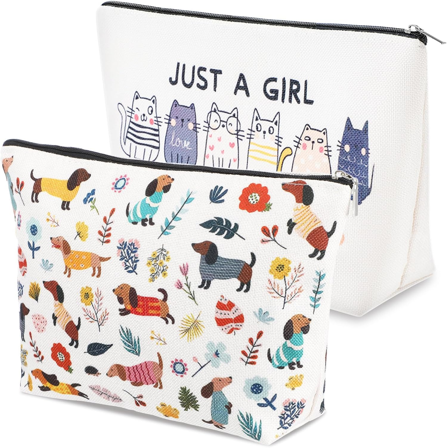 Pack of 2 Cat Make up Bags, Toiletry Bag, Cute Gifts for Cat Mothers for Cat Lovers, Cute Cat Things, Cosmetic Bag with Cat Motif and Zip for Women, Sisters image number 3