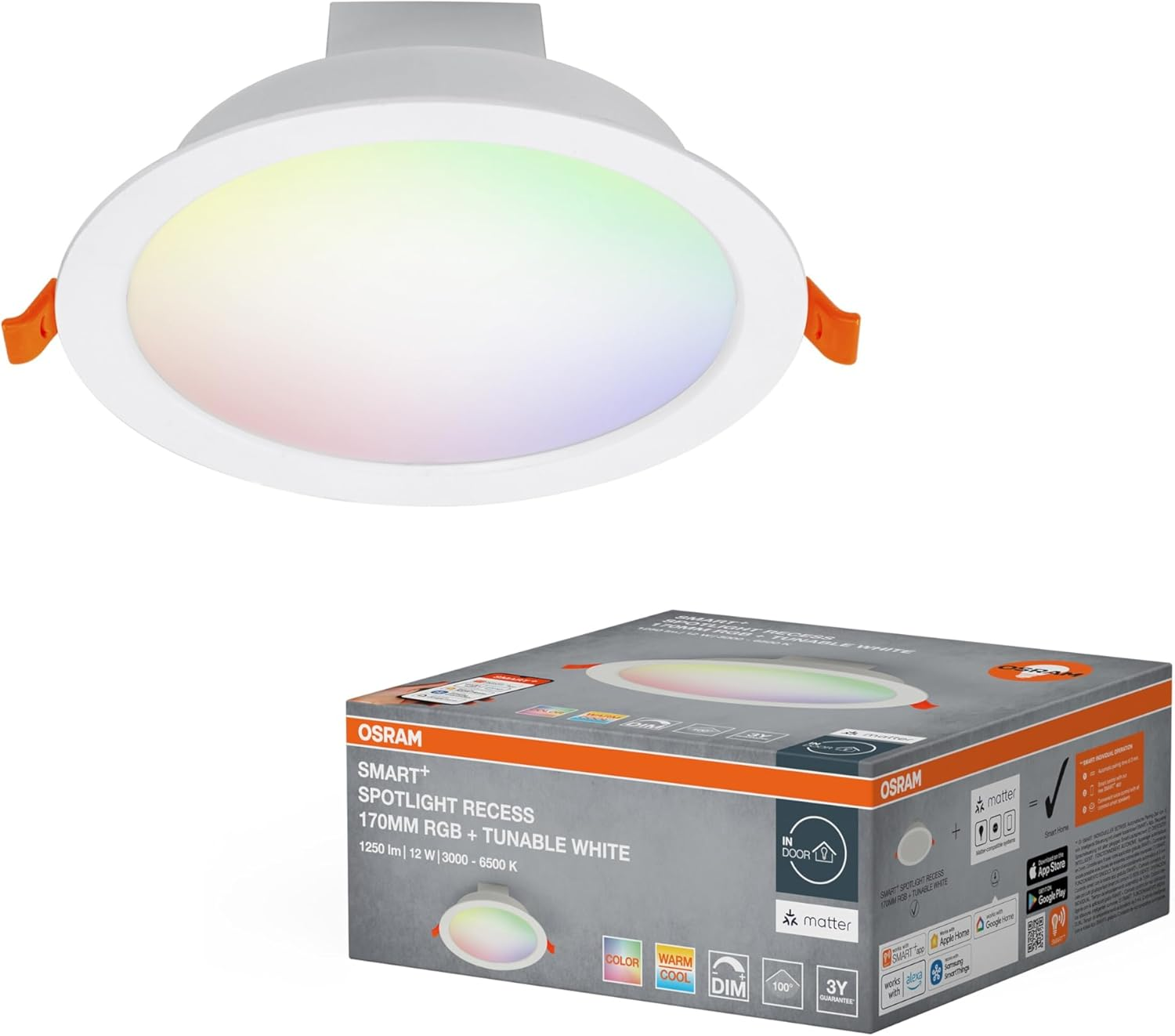 OSRAM Smart+ Matter over Wifi Recessed Light 170 Mm, with Integrated Driver, TW and Dimmable, in White, Plastic, IP20 Protection, for Indoor Applications image number 2