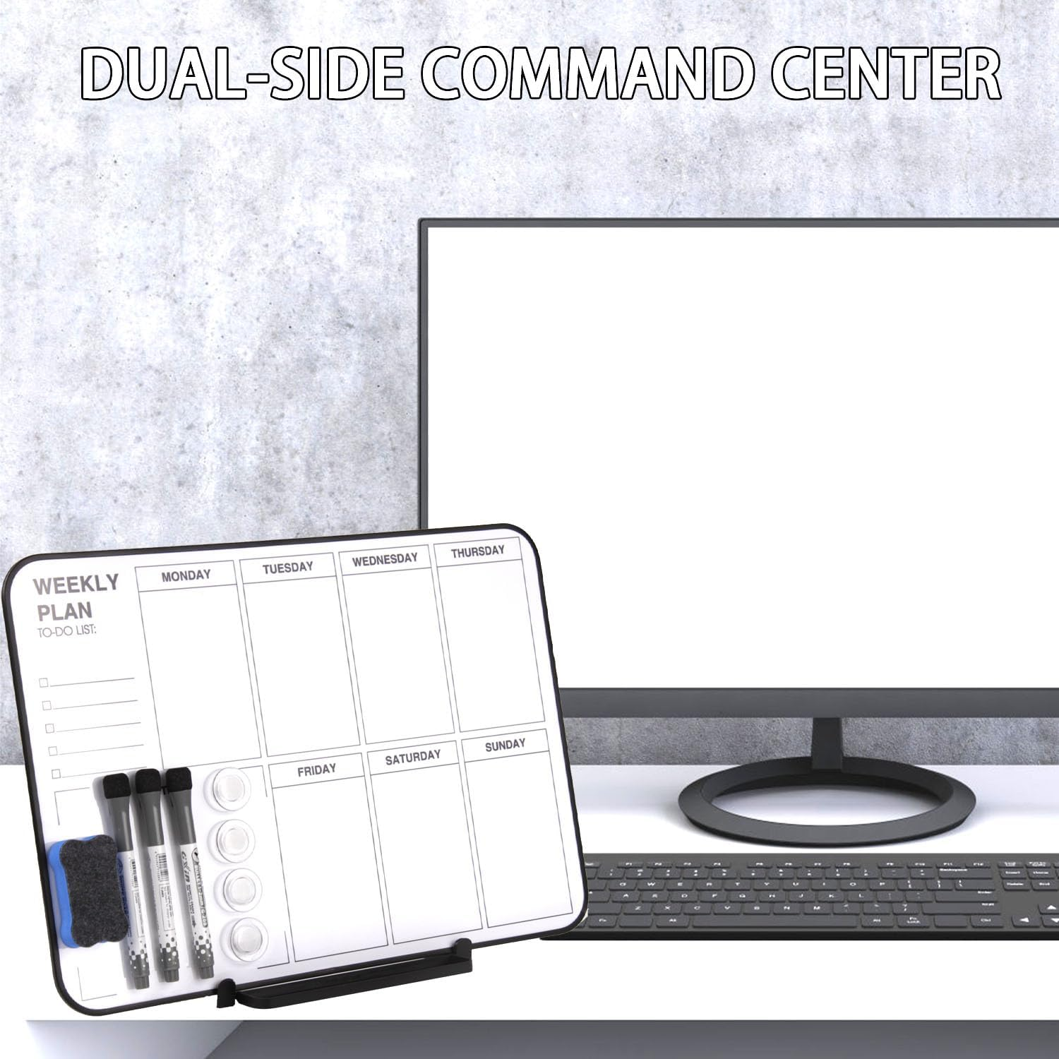 Double Sided Weekly Dry Erase Board with Stand - 16"X12" Double-Sided Magnetic Whiteboard Dry Erase Calendar with Stand for and Desktop, Portable Calendar Whiteboard for Drawing image number 3