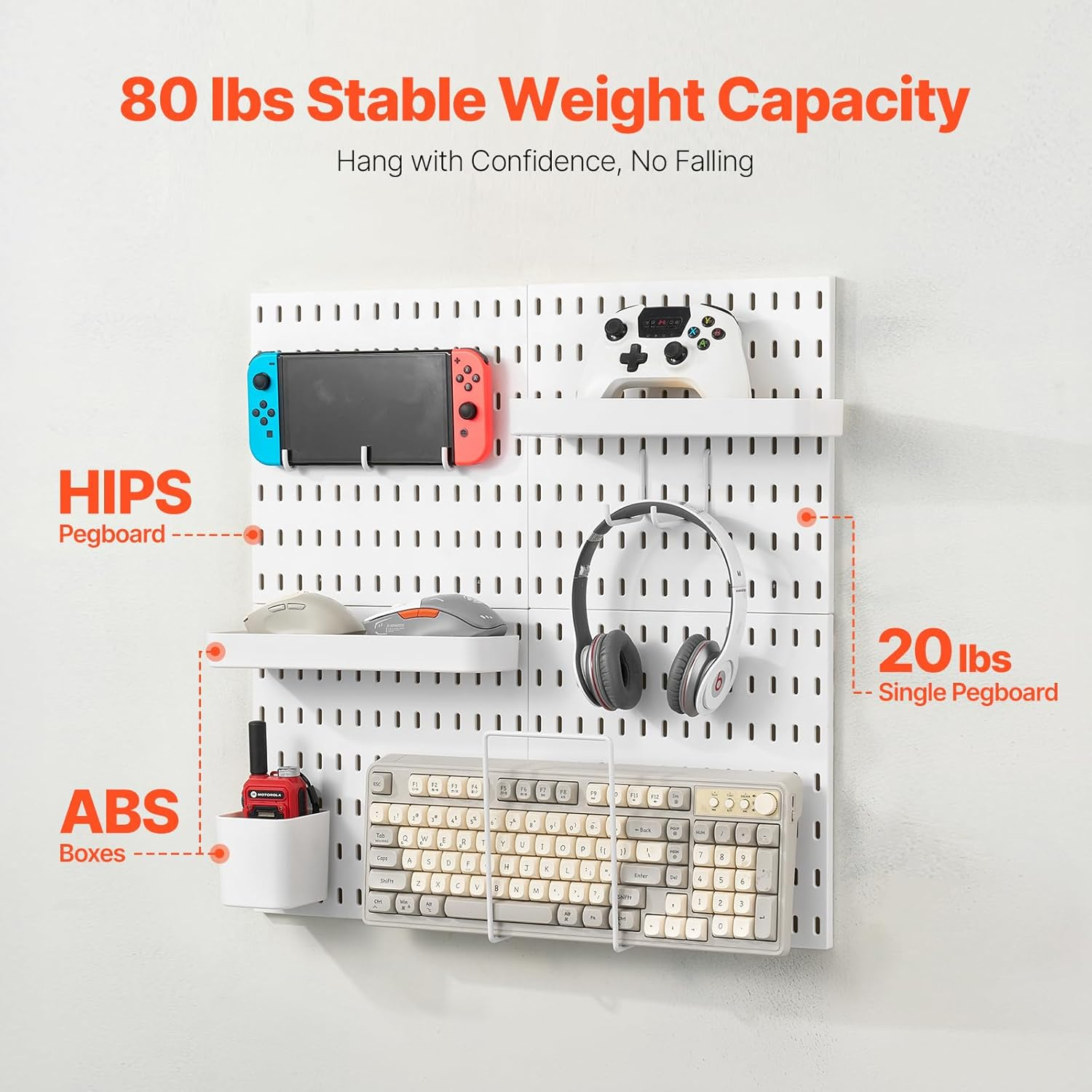 VEVOR Pegboard Combination Kit, 280 X 280 Mm Plastic Pegboard, 4 Panels, Peg Board Wall Organizer Kit with Accessories, for Garage Tool Storage Kitchen Living Room Craft Room Office Bathroom, White image number 2