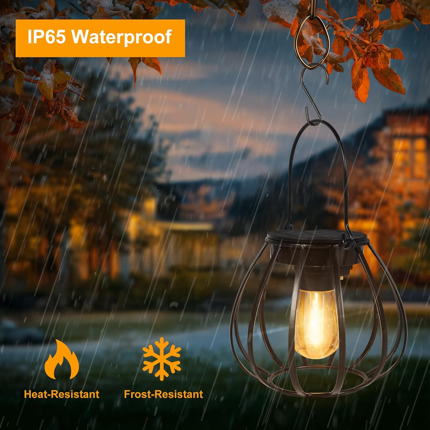 Dehobo Solar Lights for Outdoor Hanging / Standing, Pack of 2 - Solar Lanterns Outdoor Weatherproof - Solar Lanterns with LED Light Bulb Warm White for Garden Decoration, Balcony, Patio Decoration image number 6