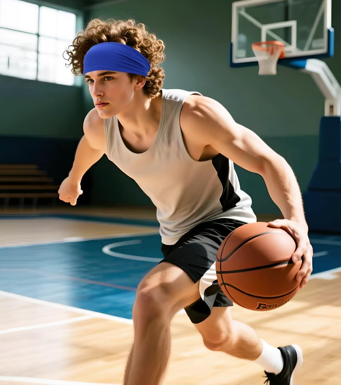 Sport Sweatbands for Men and Womem, 4 Pack, Double-Layer Workout Headbands, Sweat Wicking Hairbands for Running image number 1