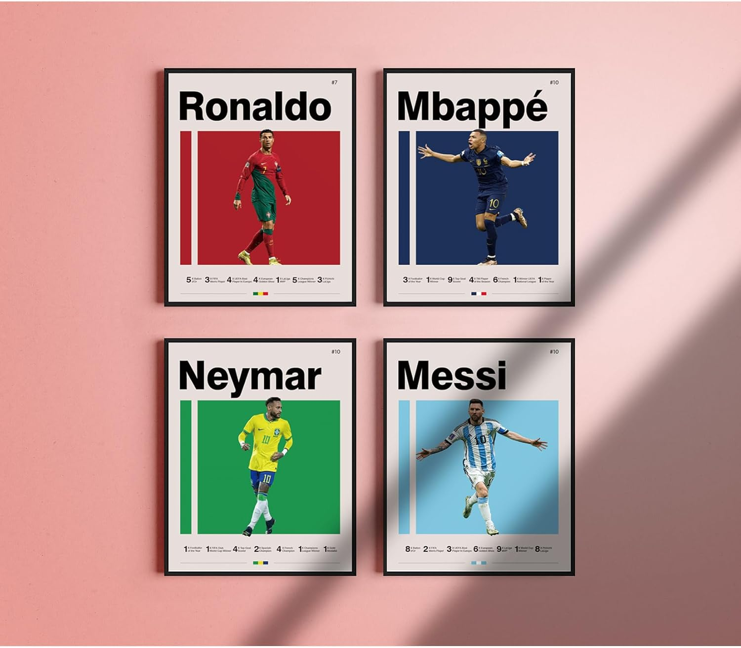 A ART&middot;ZONE Soccer Posters 8X10 Inch Canvas Prints Unframed Set of 4 - Messi, Ronaldo, Mbape and Neymar Famous Football Superstar Poster Sports Decor for Boys Bedroom Wall Art image number 1