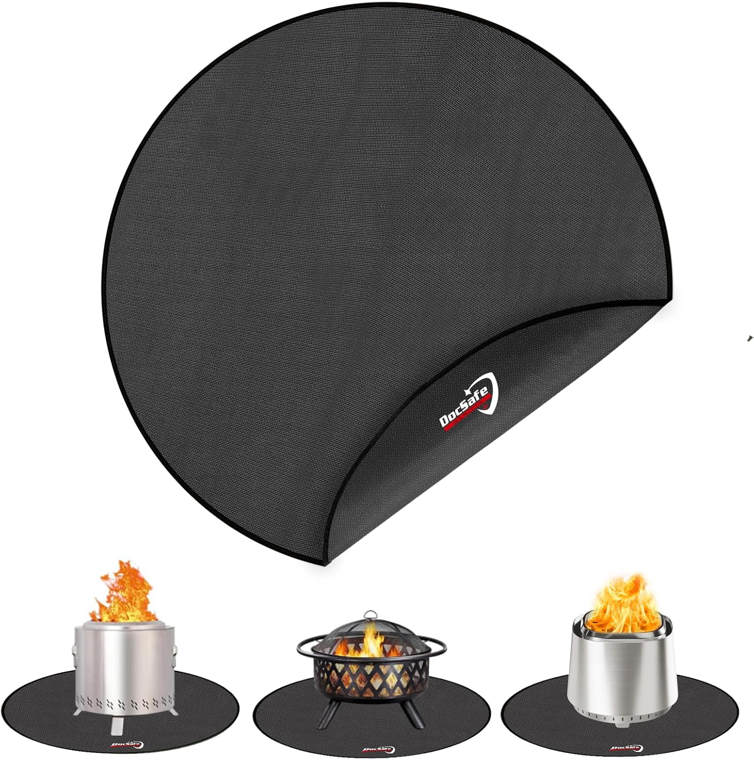 Docsafe 38" round Fire Pit Mat, 4-Layer Fireproof under Grill Mat Heat Insulated Indoor Fireplace Pad Protector for Decks,Patios,Grass,Bbq Smoker, Portable Reusable Oil-Proof and Waterproof, Black image number 4