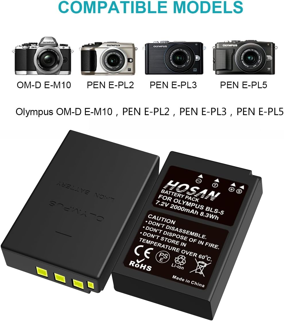 BLS-5 BLS-50 Battery (2 Pack) and Dual USB Charger Kit for Olympus BLS5/BLS50,OM-D E-M10 Mark III,OM-D E-M10 Mark II,OM-D E-M10,E-410,E-420,E-620,E-P1 image number 1