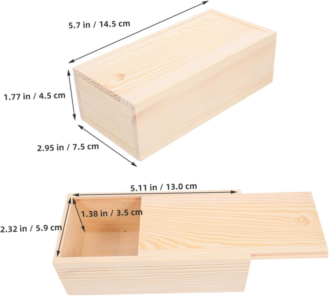 Gogogmee 2Pcs Wooden Pine Storage Box Slide Lid Unfinished Wood Box for Craft Hobbies Bead Organizer Small DIY Craft Desktop image number 1
