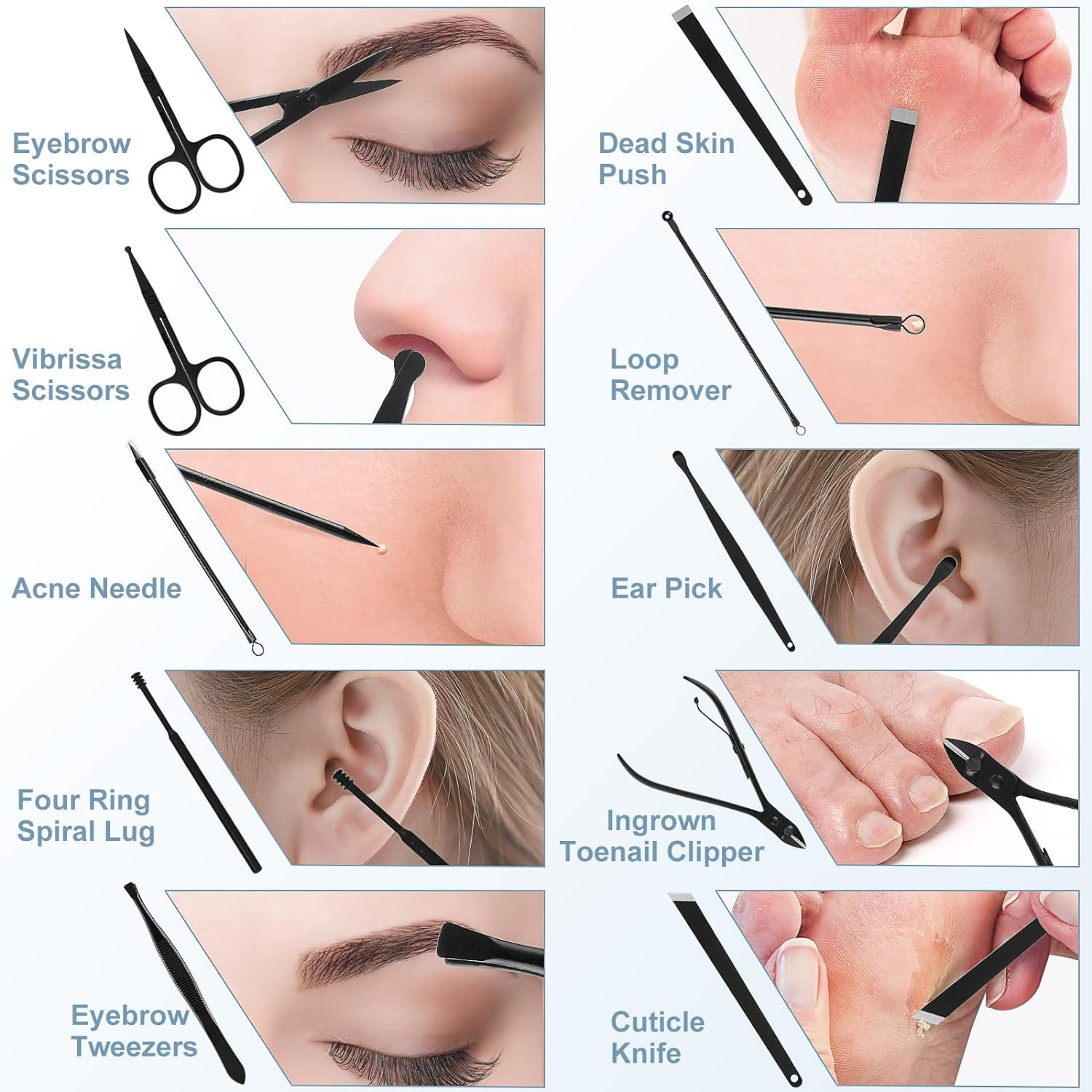 Professional Manicure Set, 18 in 1 Stainless Steel Personal Care Nail Kit Pedicure Kit Manicure Portable Nail Clipper Set Tools with Travel Case Black image number 3