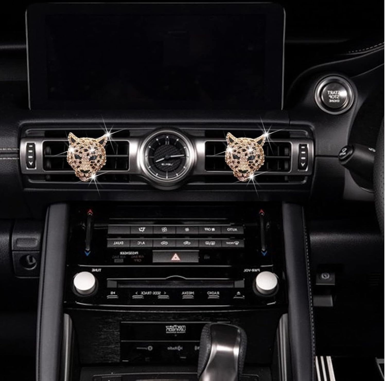 2Pcs Golden Bling Leopard Air Vent Clips, Crystal Leopard Car Air Fresheners Vent Clips Car Diffuser Vent Clip Rhinestone Leopard Car Decoration Car Interior Decor Car Accessories，Interior Accessories