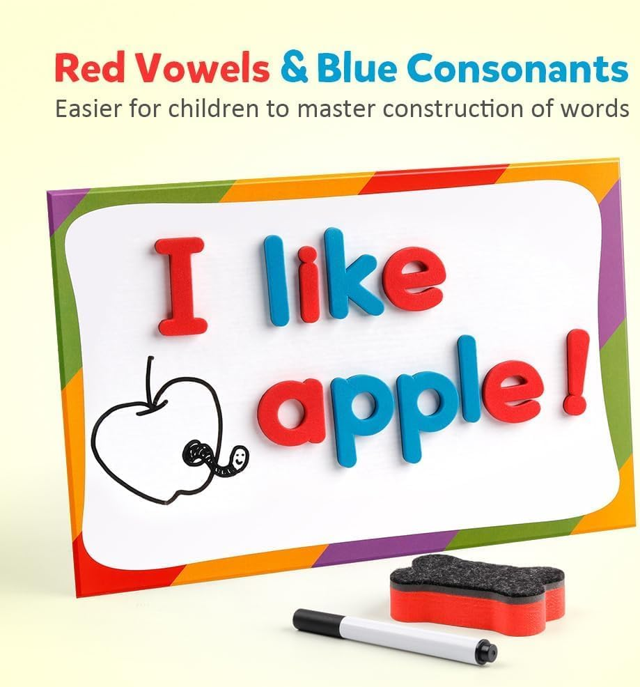 Vosinrly Magnetic Letters 208Pcs with Magnetic Board and Storage Box - Uppercase Lowercase Foam Alphabet ABC Magnets for Fridge Refrigerator - Educational Toy Set for Classroom Kids Learning Spelling image number 3