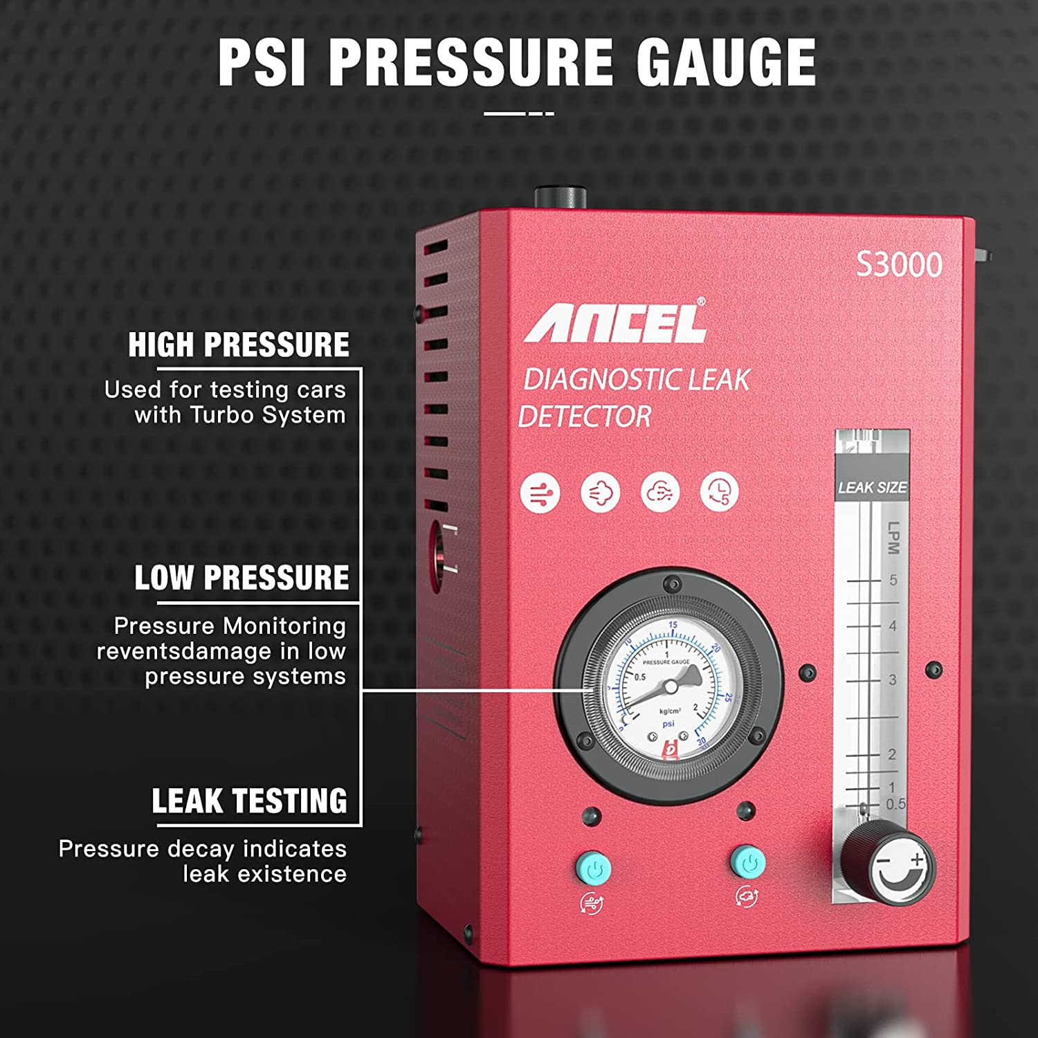 ANCEL S3000 Automotive EVAP Smoke Machine Leak Detector with Oil Level Gauge & Air Flowmeter, 12V Car Pipe Leakage Tester for Vehicle Motorcycle Boat Truck image number 4