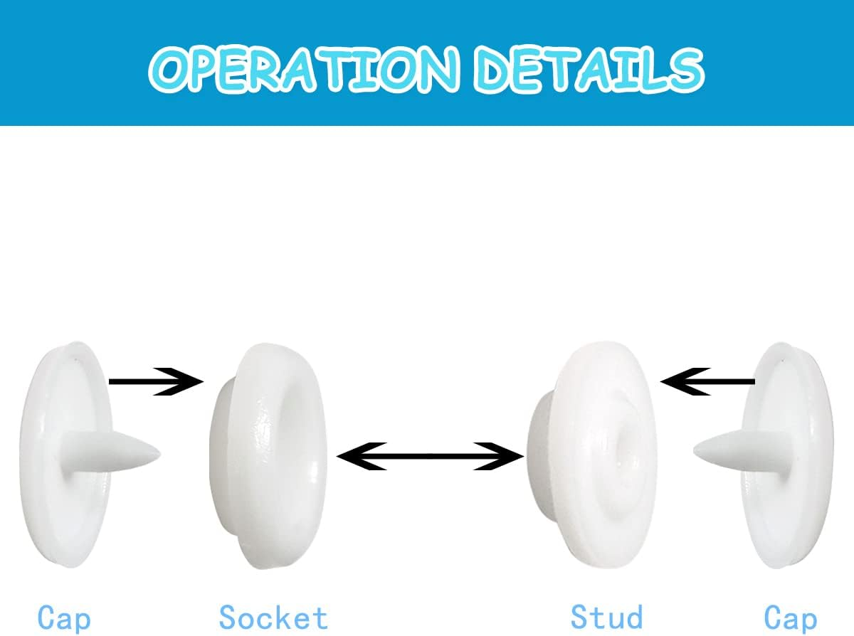 100 Sets T5 Plastic Snaps round Resin Snaps Buttons for Clothing Diapers Crafting DIY Crafts (White) image number 4