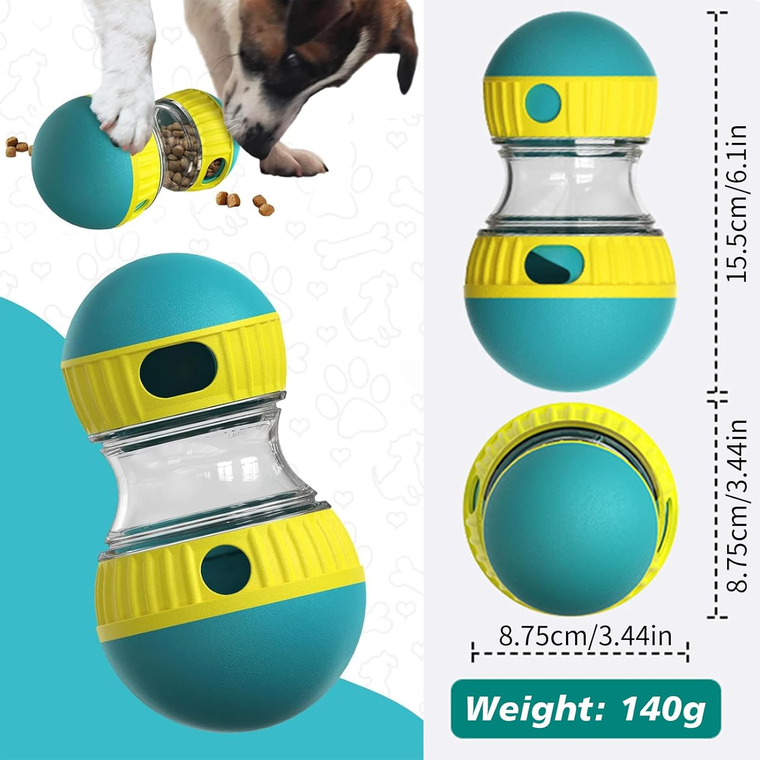 Interactive Dog Feeder Toy - Durable Treat Dispenser Puzzle for Small/Medium/Large Dogs, 2-In-1 Food Snacks Dispensing & IQ Training Toy for Mental Stimulation (Blueyellow) image number 3