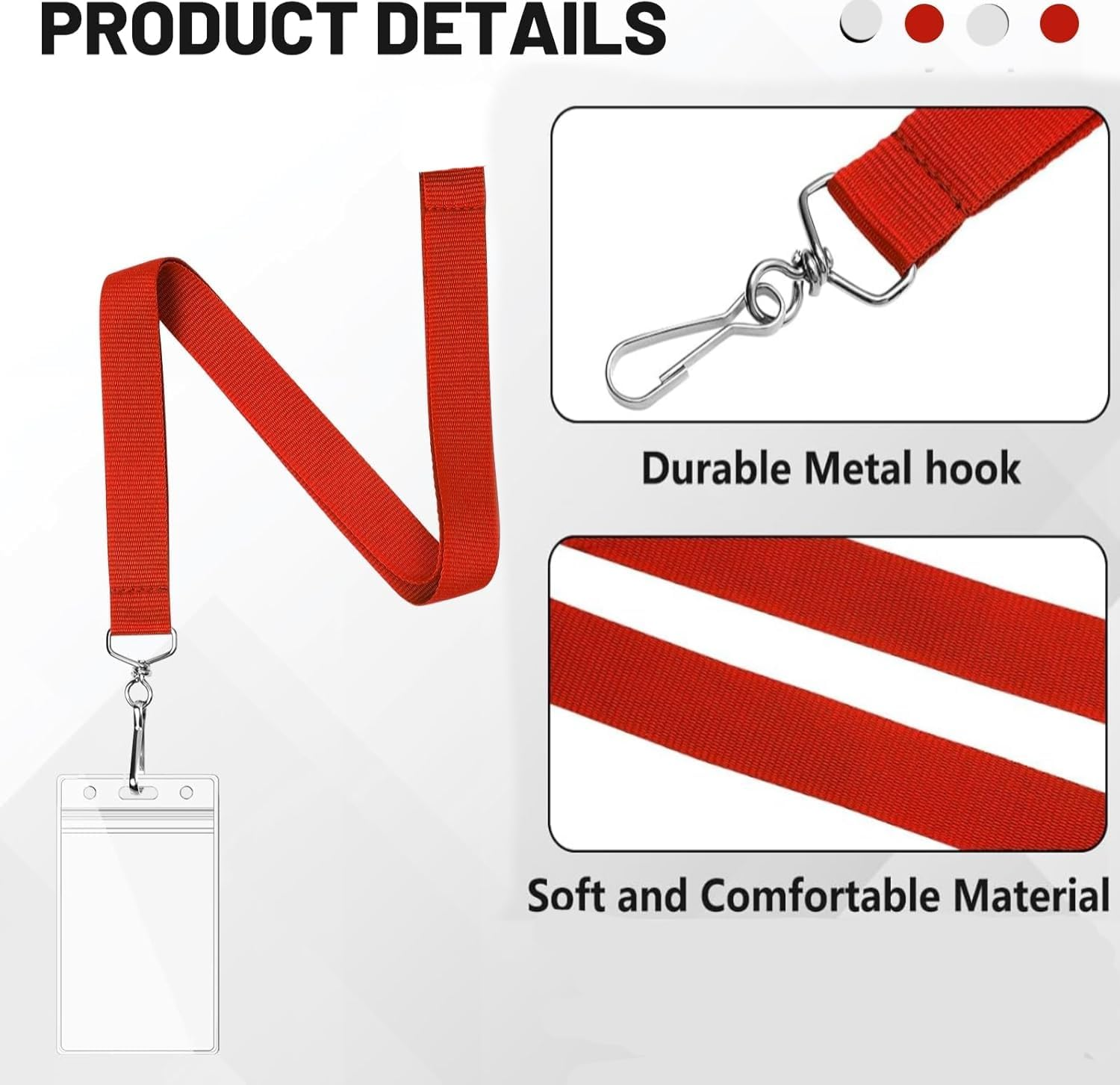 ID Badge Holder Lanyards with Clear Plastic Card Holder, 12 Pack, Red AUPOINT image number 1