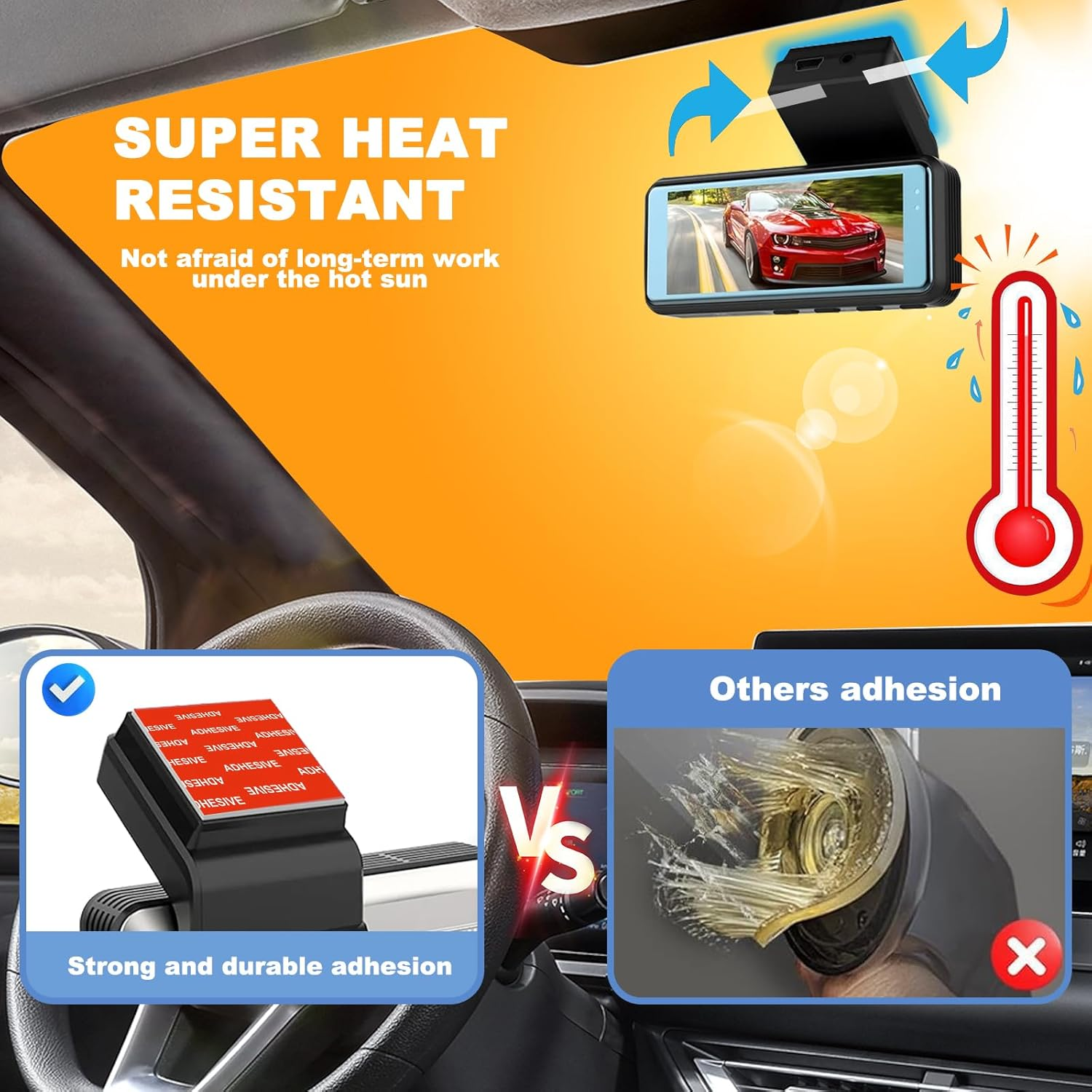 ILKCC Very High Bond Sticky Adhesive Pad for Dash Cam Windshield, 4Pcs 2.83" Square Heat-Resistant Double-Sided Replacement Sticker for Dashcam Car Mount, Glue Strip Tape for Suction Cup Phone Holder image number 5