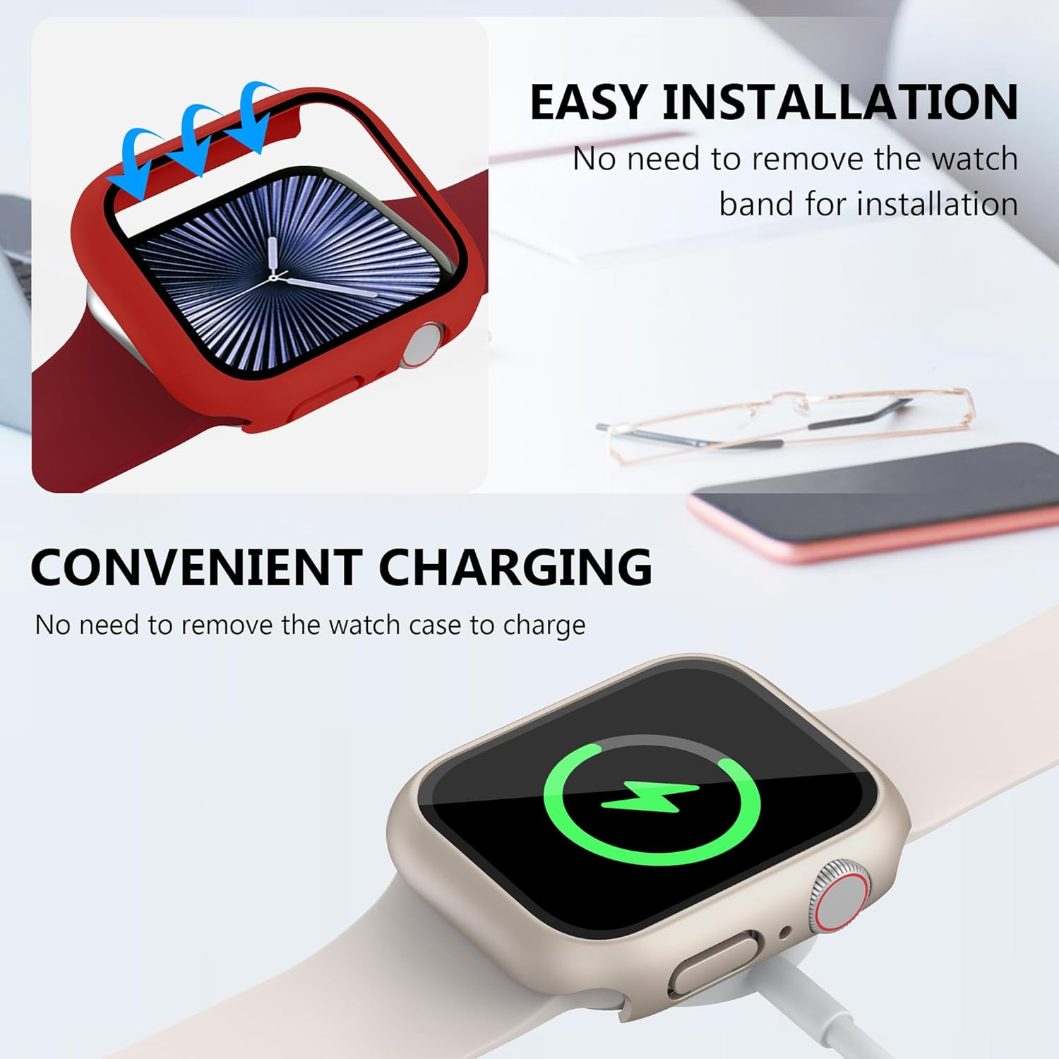 Tiorecime 8 Pack Case for Apple Watch Series SE 3/SE 2/SE/6/5/4 40Mm with Tempered Glass Screen Protector, Hard PC Bumper, Scratch Resistant Protective Cover Compatible with Iwatch SE 3/SE 2/SE/6/5/4 image number 3