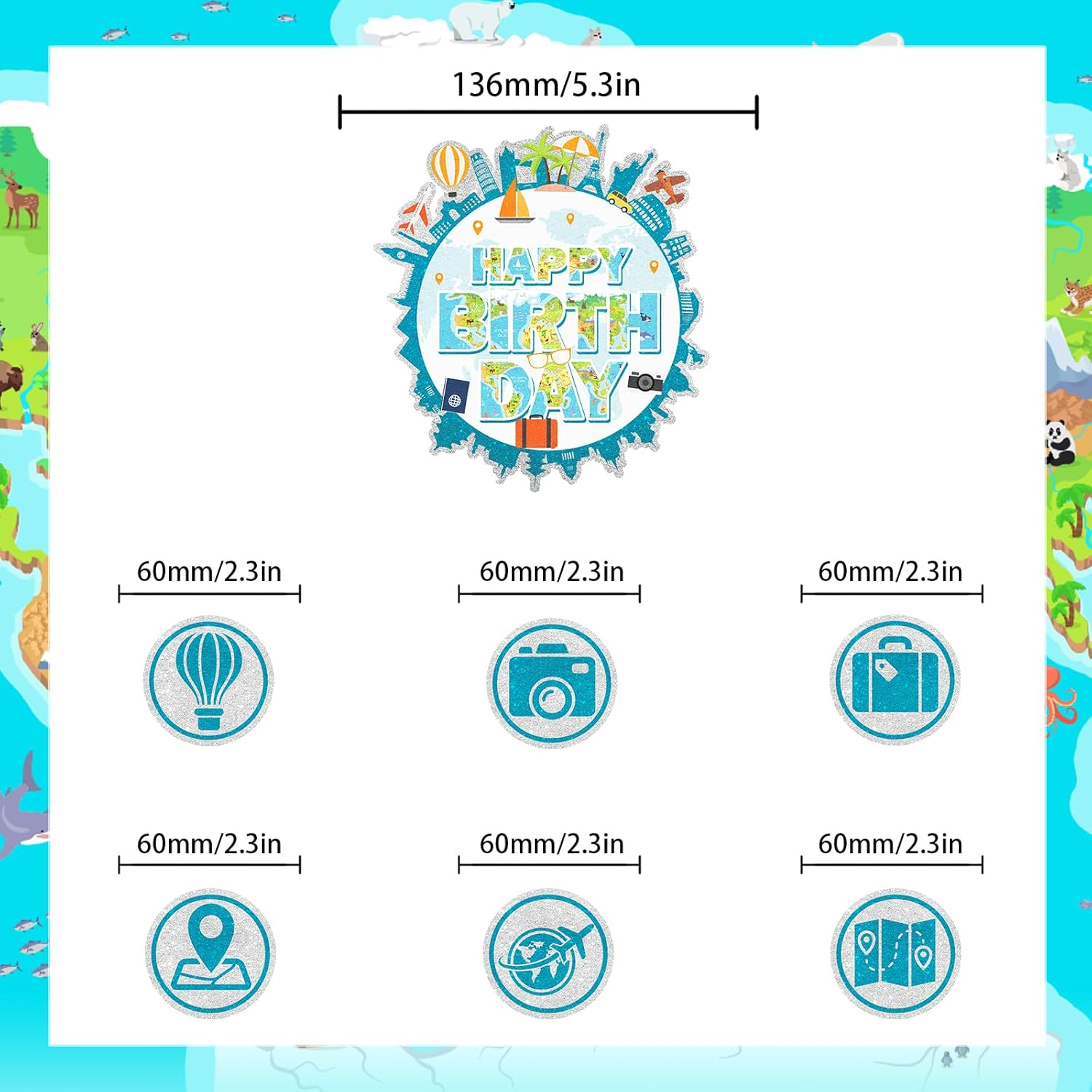 Travel Birthday Themed Happy Cake Topper 7-Piece Set - Adventure Waiting Party, Travel around the World Party, Retirement Party Suitcase, Airplane Decoration.Wish Bon Voyage - LIANGSS