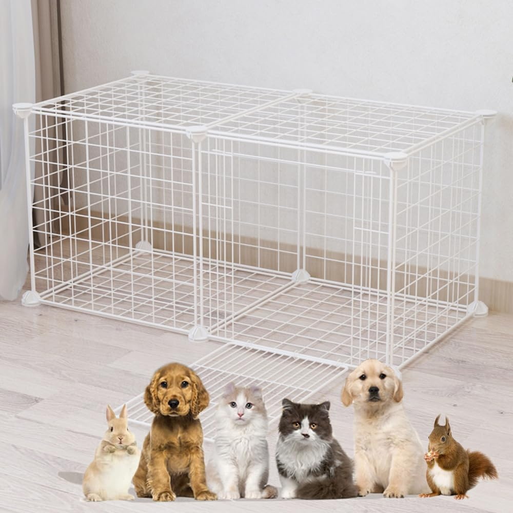 Small Animal Cage,Portable Metal Wire Mesh Outdoor & Indoor Pet House Cage with Tray Exercise Place Crate for Kitty,Puppy,Rabbits,Guinea Pig and Small Animals (White, 1 Door) image number 2