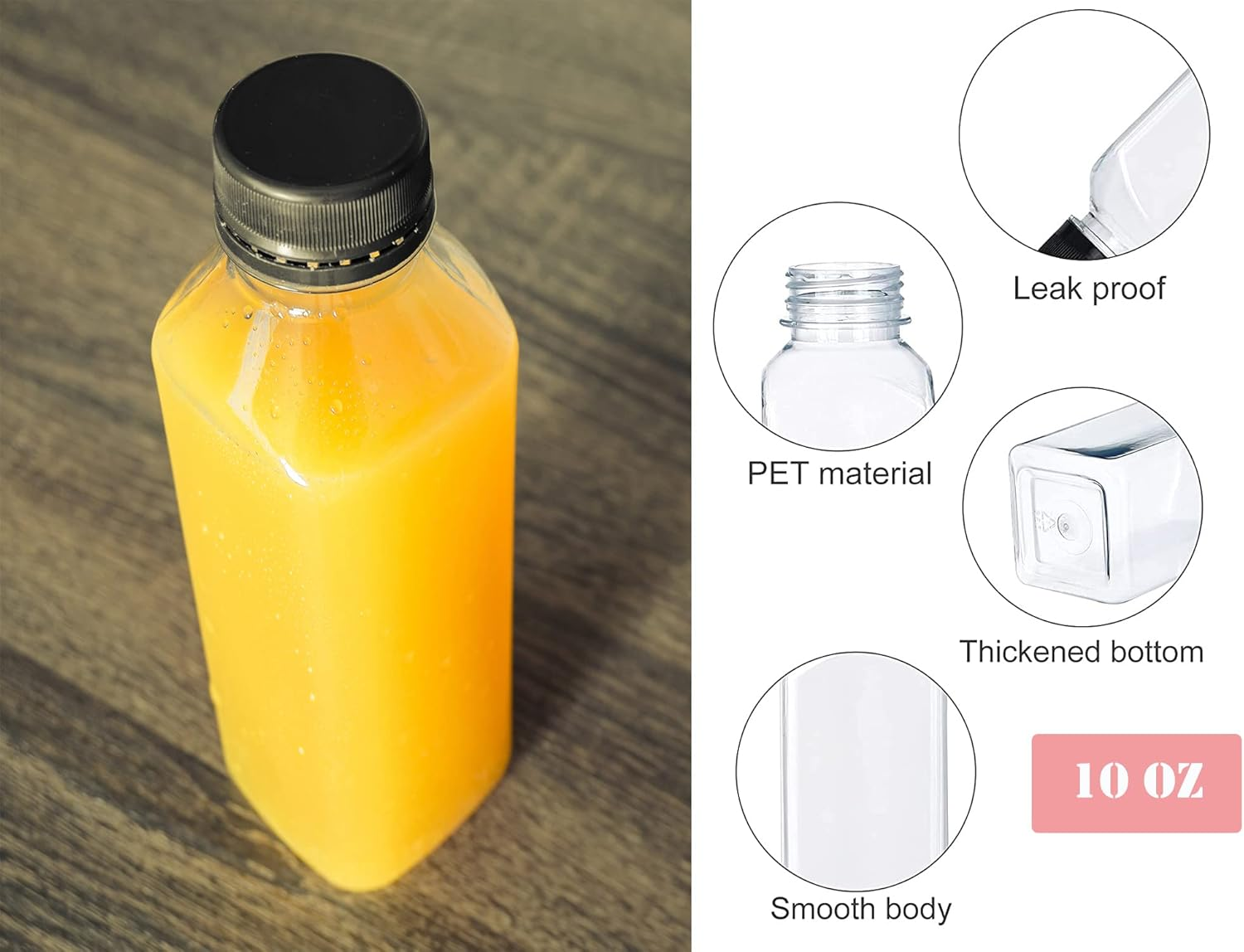 10 OZ Plastic Juice Bottles, Reusable Bulk Beverage Containers, for Juice, Milk and Other Beverages, 4 Pcs. image number 6