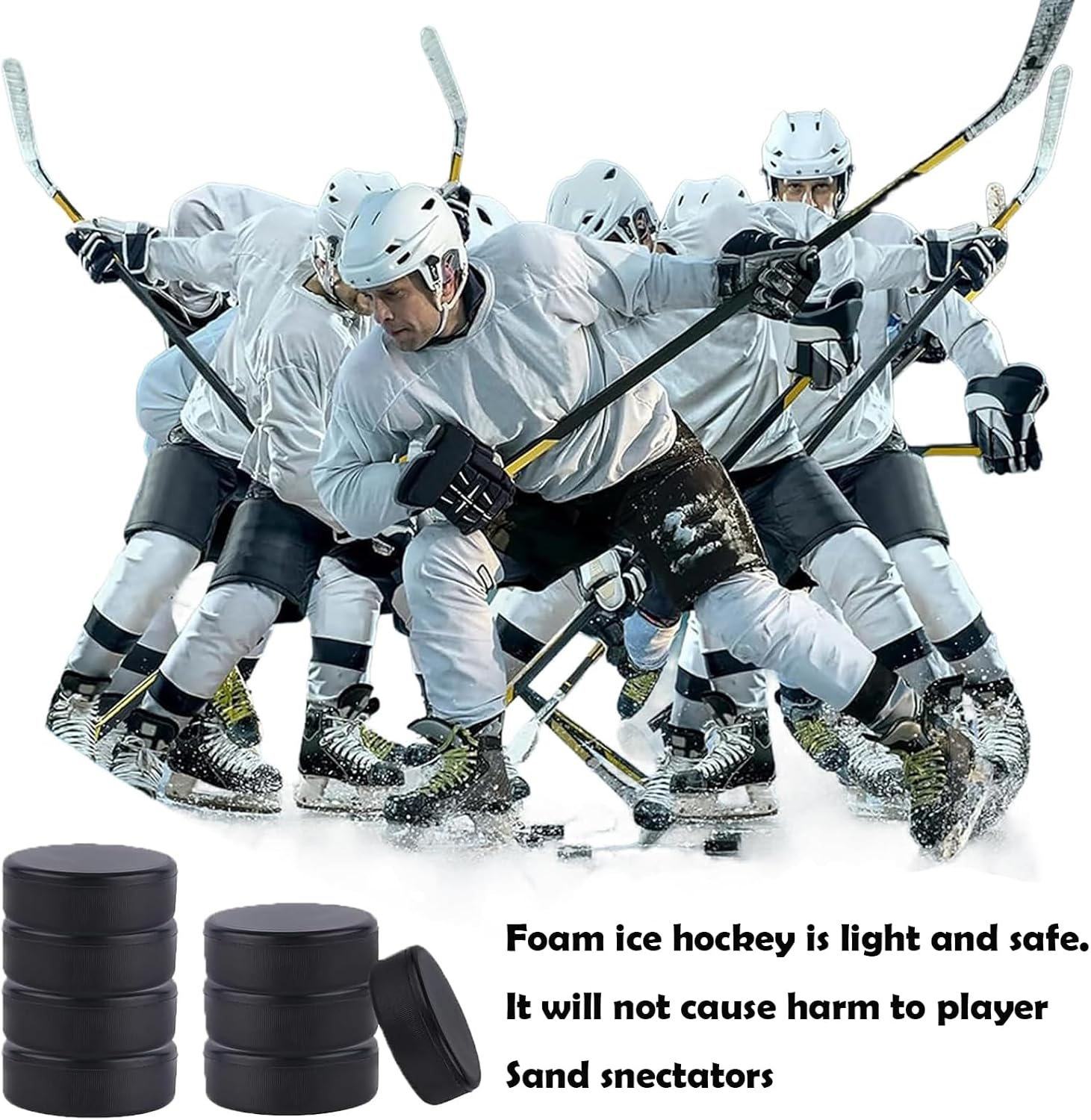 8Pcs Soft Foam Ice Hockey Pucks for Practice & Training - Lightweight, Reusable, Indoor/Outdoor Hockey Pucks, 3" Diameter, 1" Thickness (Black) image number 3