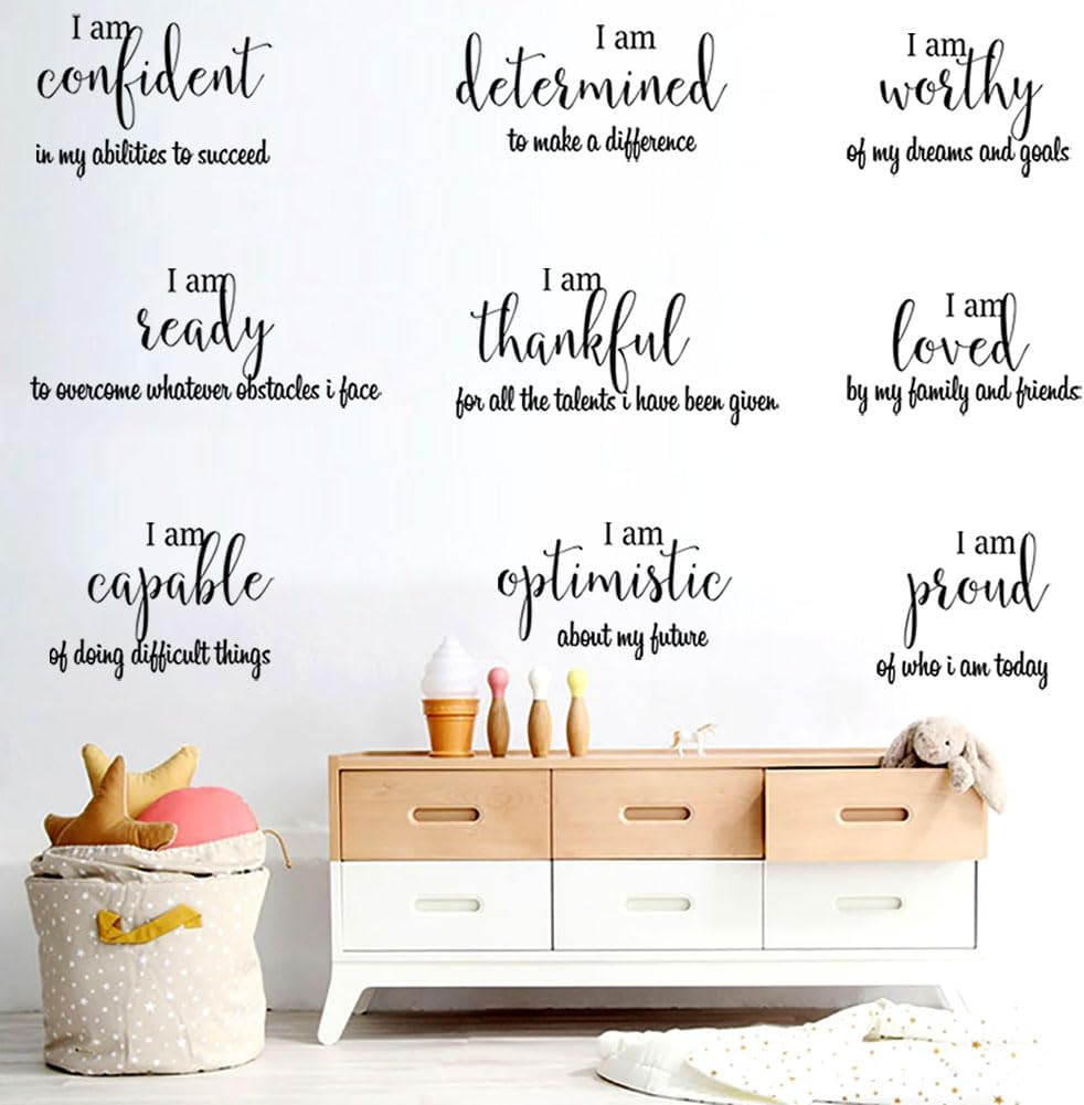 9 Pieces Inspirational Decals Black Motivational Wall Sticker Vinyl Wall Quotes Stickers Wall Art Stickers Peel and Stick Wall Decals for Girl Boy Bedroom Living Room image number 4