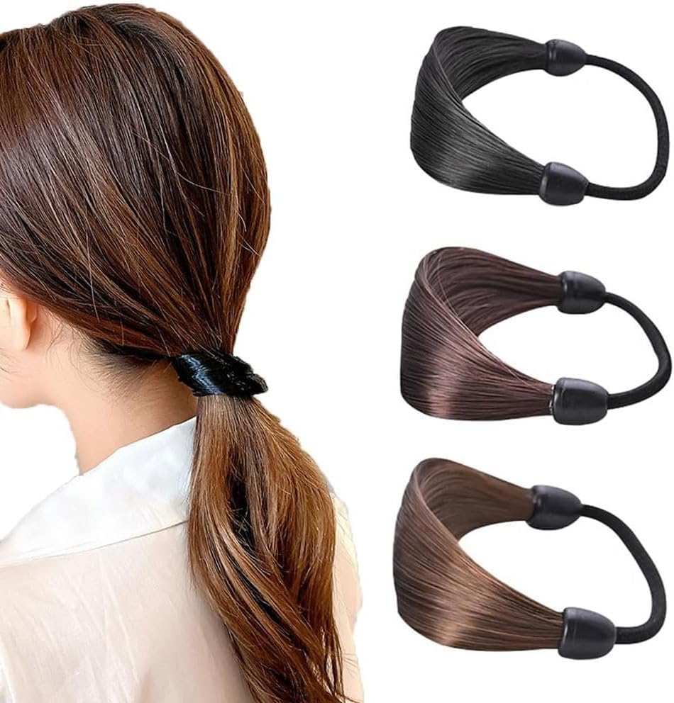 Elastic Bands Brown Hair Ties Braided-Wigs, 3 Pcs Wig Hair Ties Synthetic Ponytail Holders, Elastic Wigs Ponytail Holders Realistic Wig Hair Ropes image number 6