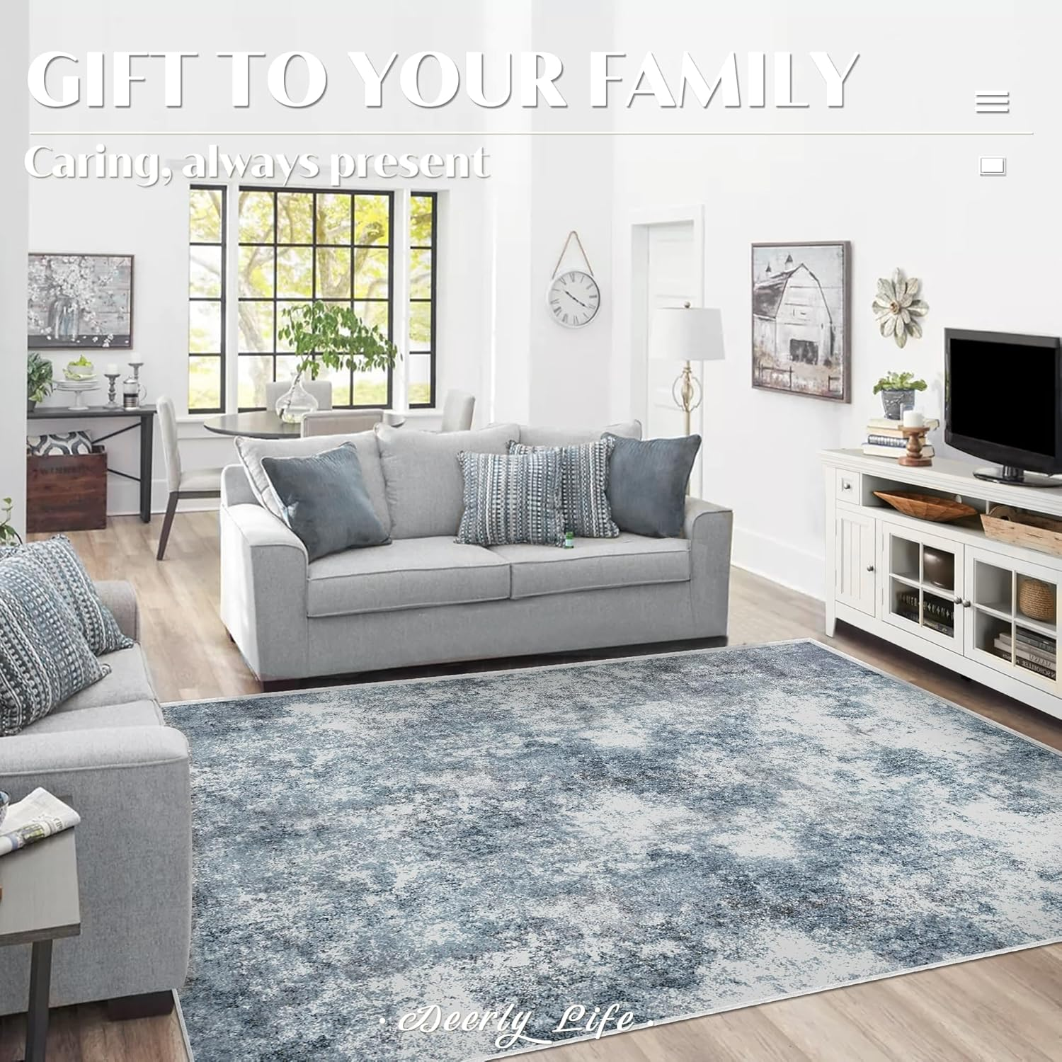 Large Area Rug Living Room Rugs, Modern Abstract Area Rug Deerly Washable Large Bedroom Rug with Non Slip Rubber Backing for under Dining Table Office Bedroom Indoor (Bluegrey, 200X300) image number 6