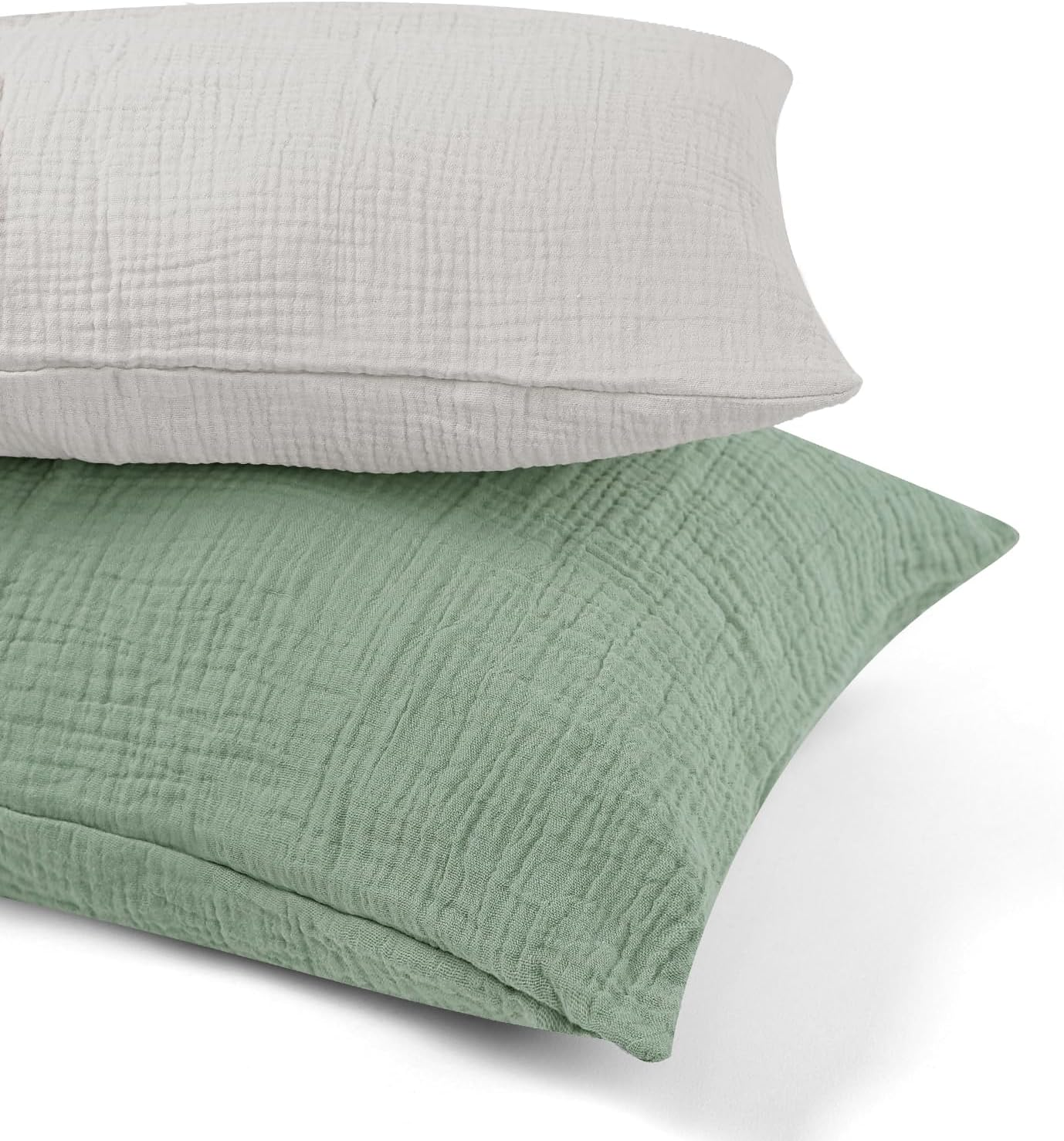 Muslin Toddler Pillowcase for 13 X 18 Pillow, 2 Pack Small Travel Pillow Cases Covers with Envelope Closure, Soft & Breathable Kids Pillowcase for Girls Boys, Apricot & Green