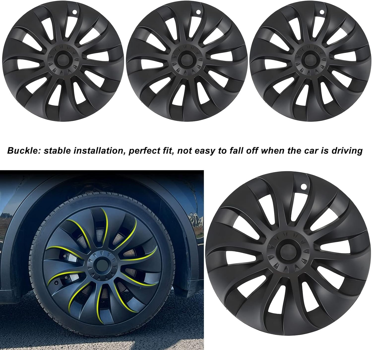 Wheel Hubcap for Model Y 2020‑2023, Hubcap Wheel Cover Replacement, 20 Inch Hubcaps Set of 4, Cool Style Stylish Design, Waterproof and Stable Usage image number 2