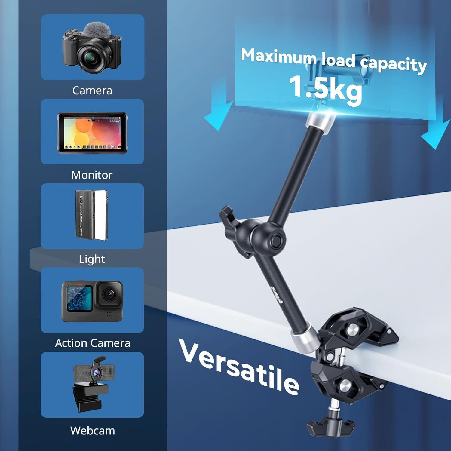 SMALLRIG Magic Arm Clamp Kit, Camera Mount Articulating Friction Arm W Super Clamp, W 1/4"-20 Screw and Thread Hole, for Camera, Light, Monitor, Webcam or Action Camera &le;1.5Kg, for Table, Tube 4454 image number 5