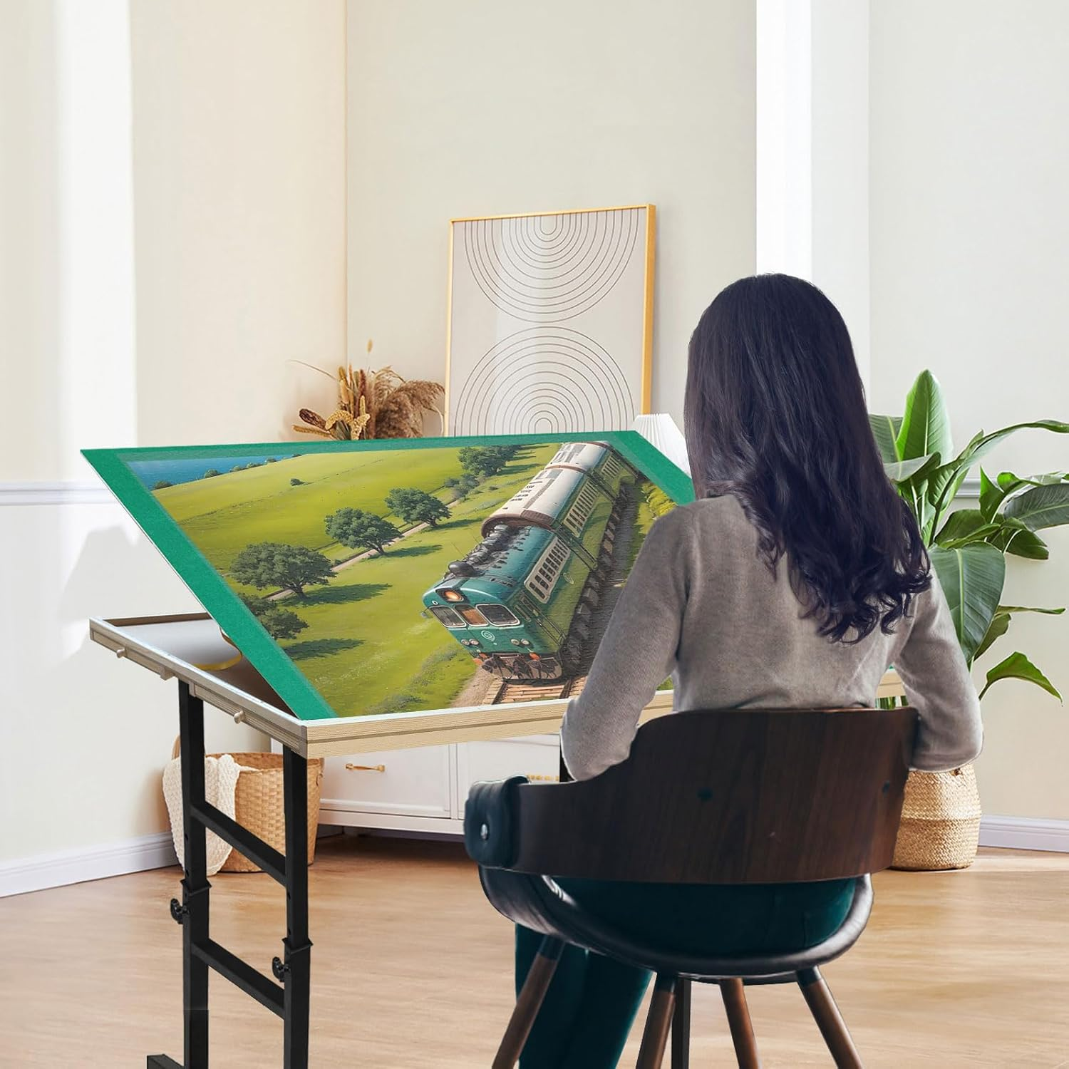 1500 Piece Jigsaw Puzzle Table with Adjustable Height & Tilt, Jigsaw Puzzle Board with 4 Drawers & Cover, Puzzles Tray Wooden Puzzles Table with Legs and Wheels for Adults & Seniors