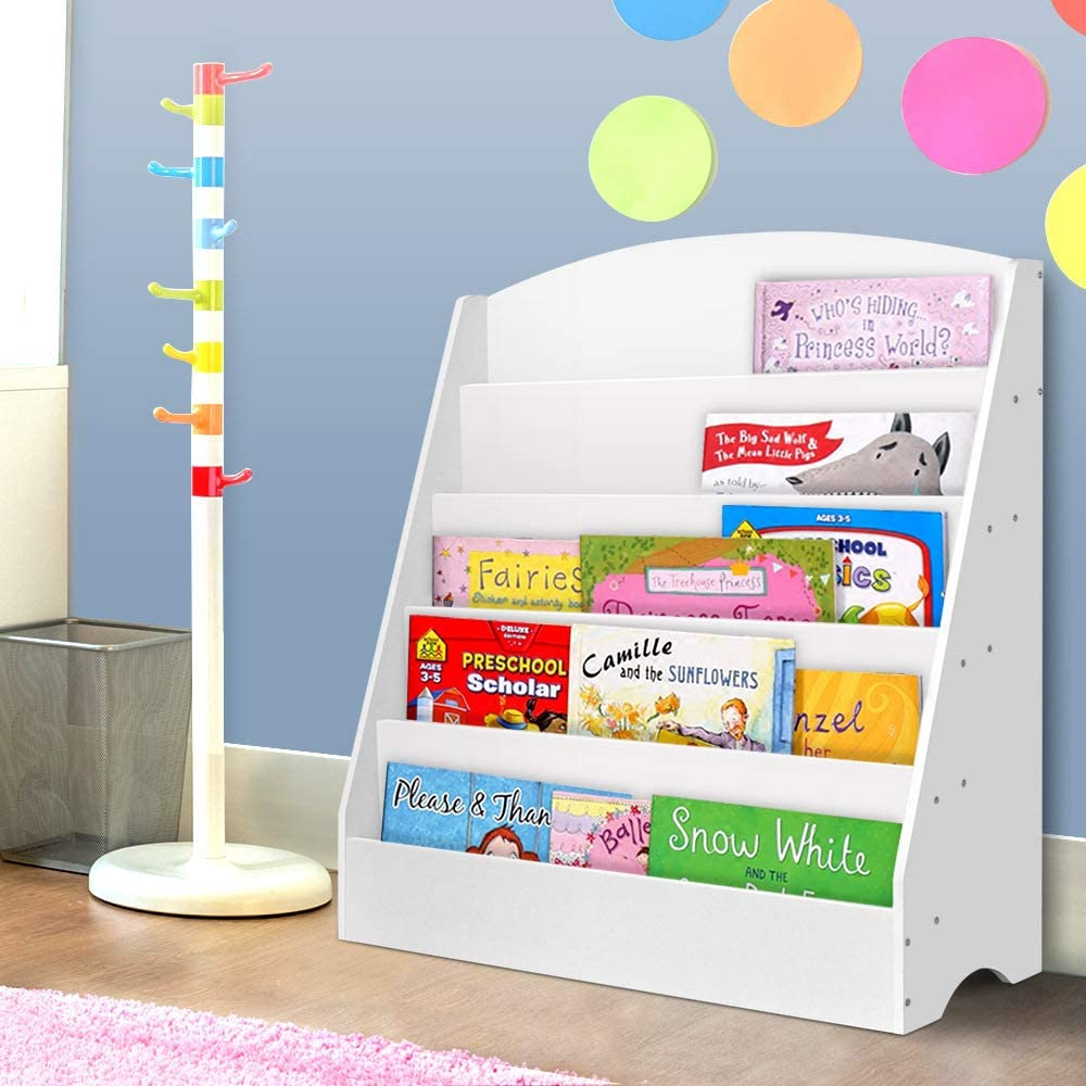 Keezi Kids Bookshelf, 5 Tiers Storage Book Shelf Bookshelves Corner Wall Toy Bookcase Rotating Display Shelves Home Living Room Bedroom Kindergarten Furniture, Rack White image number 3