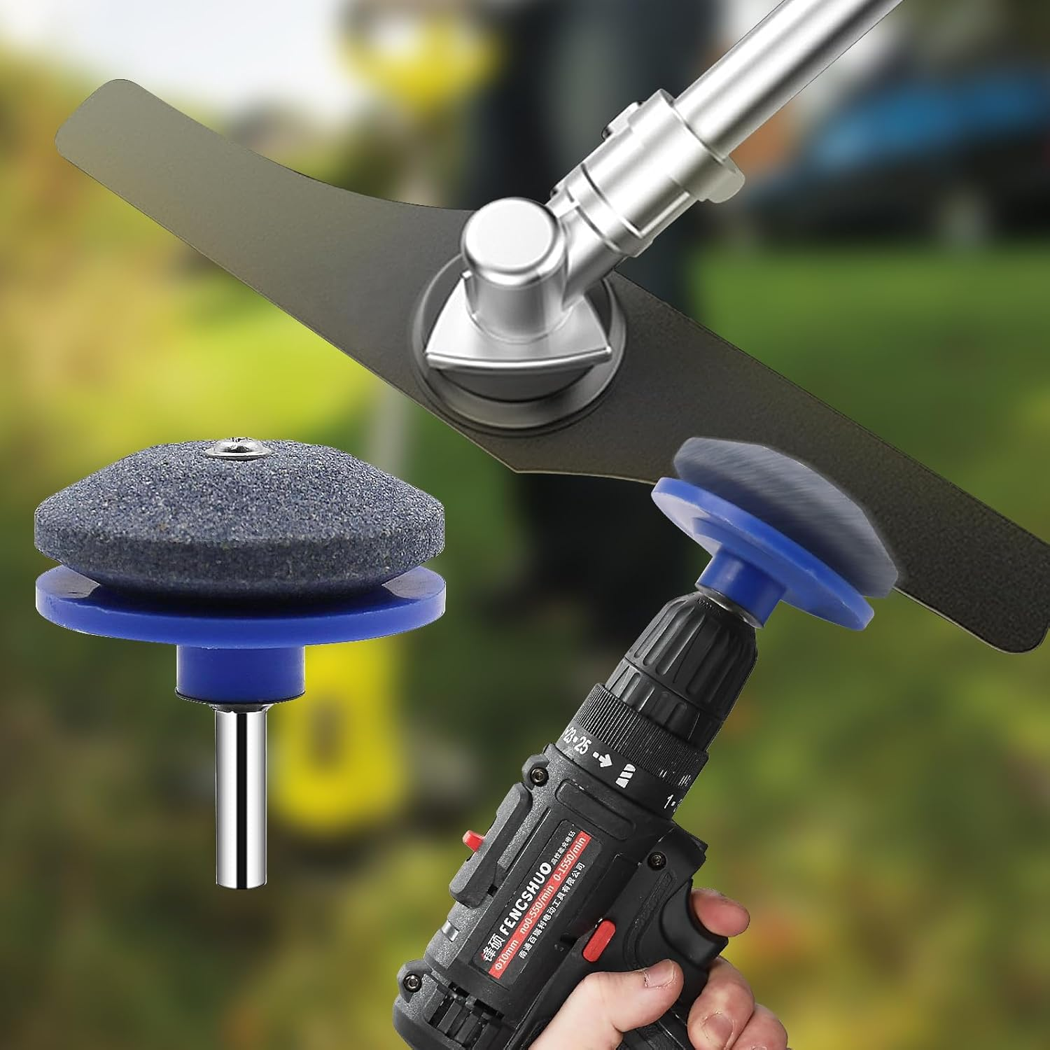 5Pack Lawn Mower Blade Sharpener, Universal Blade Sharpen Stone with Balancer, Rotary Knife Sharpener Angle Grinder for Any Power Hand Drill image number 6