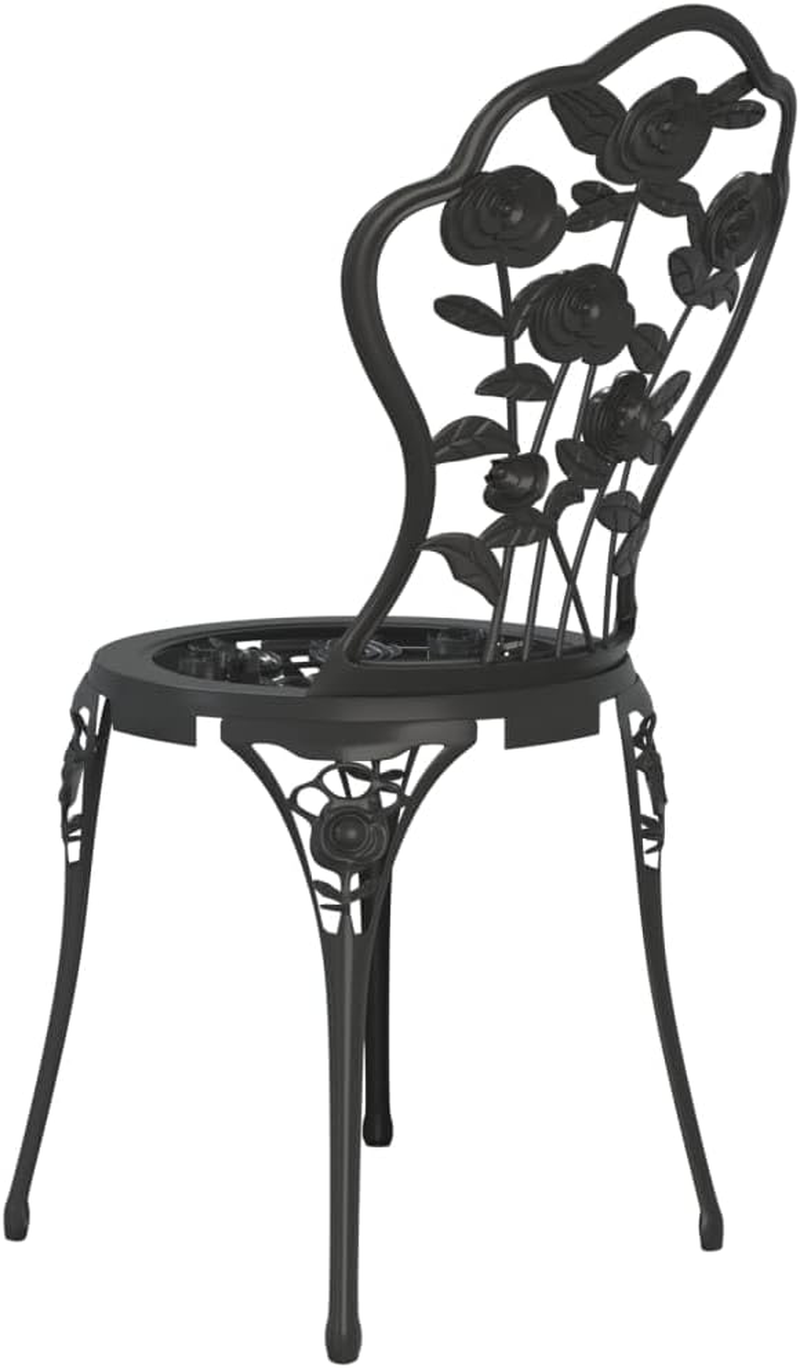 'Vidaxl Romantic Black Bistro Chairs - Duo Set with Decorative Floral Details, Cast Aluminium & Iron, Outdoor Furniture - Bronze image number 4