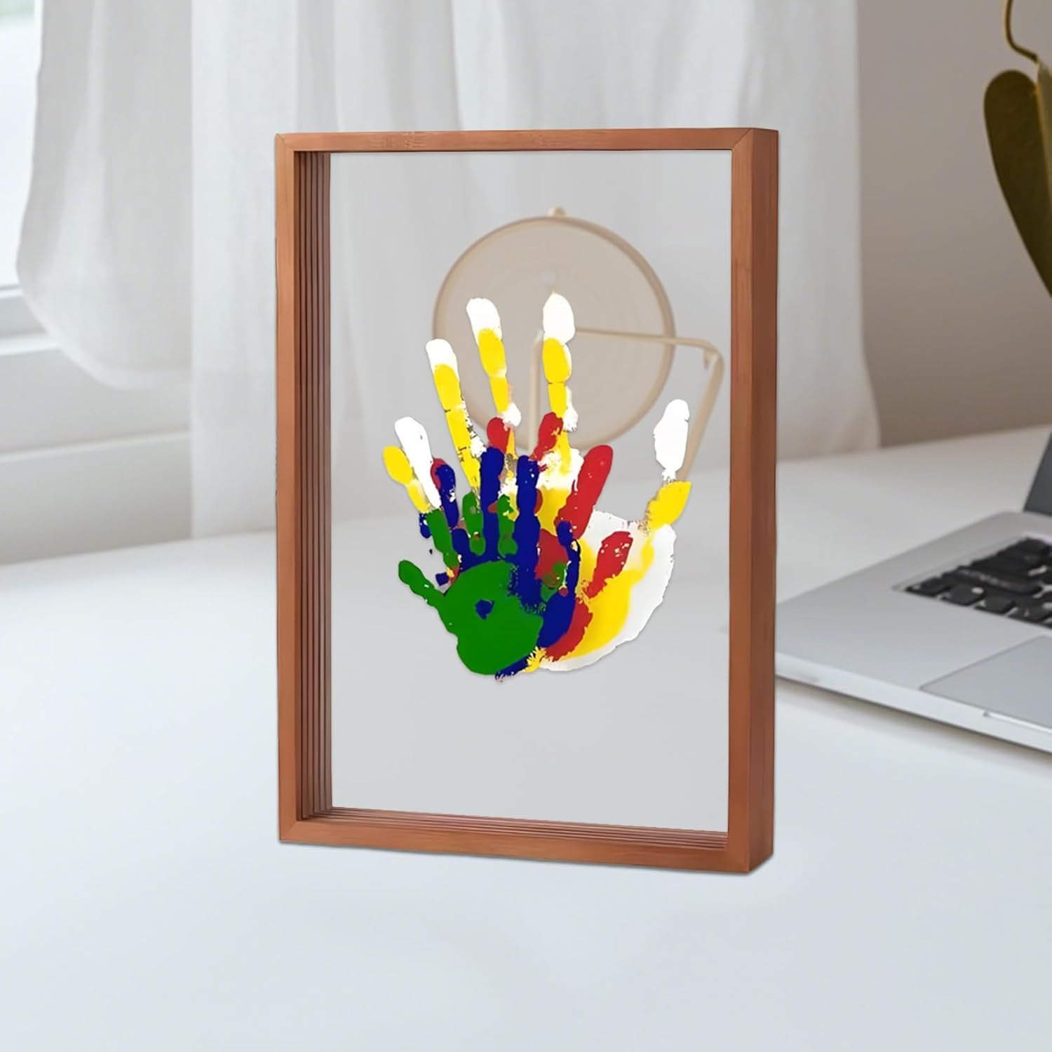 Family Handprint Kit, Family Keepsake Frame, Creative Wooden Frames, Multipurpose Paw Print Frame, Parent Child Interaction Handprint Set for Home Decoration image number 1
