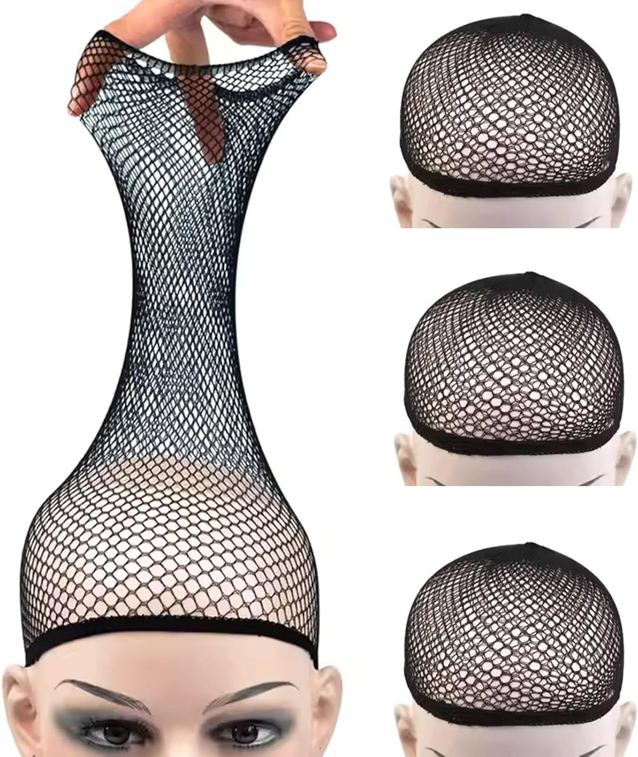 3 Pack Long Wig Caps Natural Nude Mesh Net Wig Cap - Open End Wig Cap for Long and Short Hair Long Wig Caps Mesh Net Wig Cap Bald Cap Hair Net (Breathable Comfort Fit) (Natural Nude)