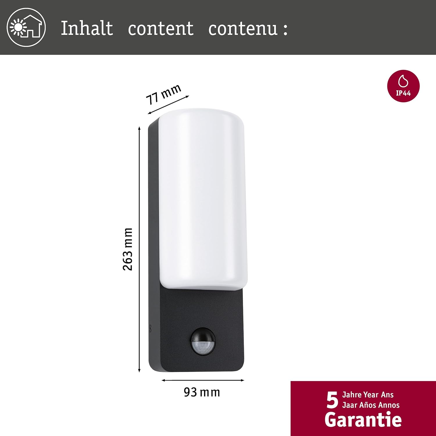 Paulmann Bonnie 94851 LED Outdoor Wall Light Motion Sensor IP44 93 X 77 Mm 3000 K 8.5 W 560 Lm 230 V Anthracite Aluminium Outdoor Light