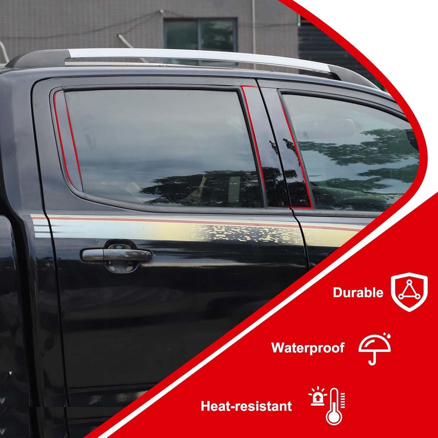 B-Pillar Cover Trim Compatible with Ford Ranger 2023-2025 Accessories | PC Material Center Pillar Post Panel Sticker | 6PC Set (2015-2021)