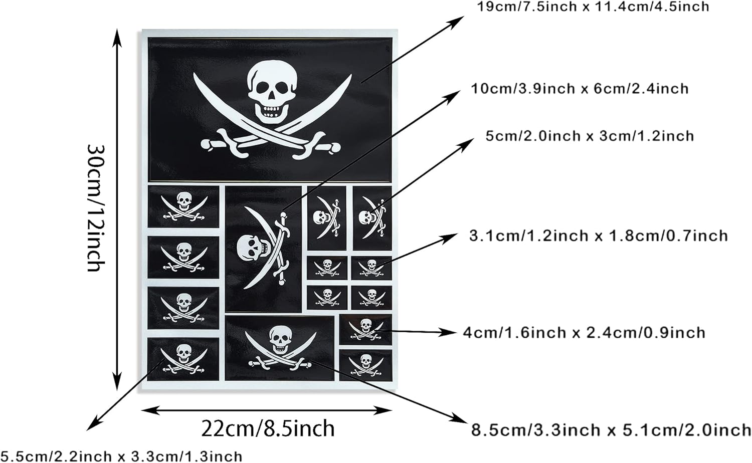 CANTENDO 3 Pack Pirate Jack Rackham Flag Decal - Pirate Jack Rackham Flags Reflective Vinyl Car Stickers - for Car Window Bumper Waterproof Sticker (12 X 8.5 Inch) image number 2