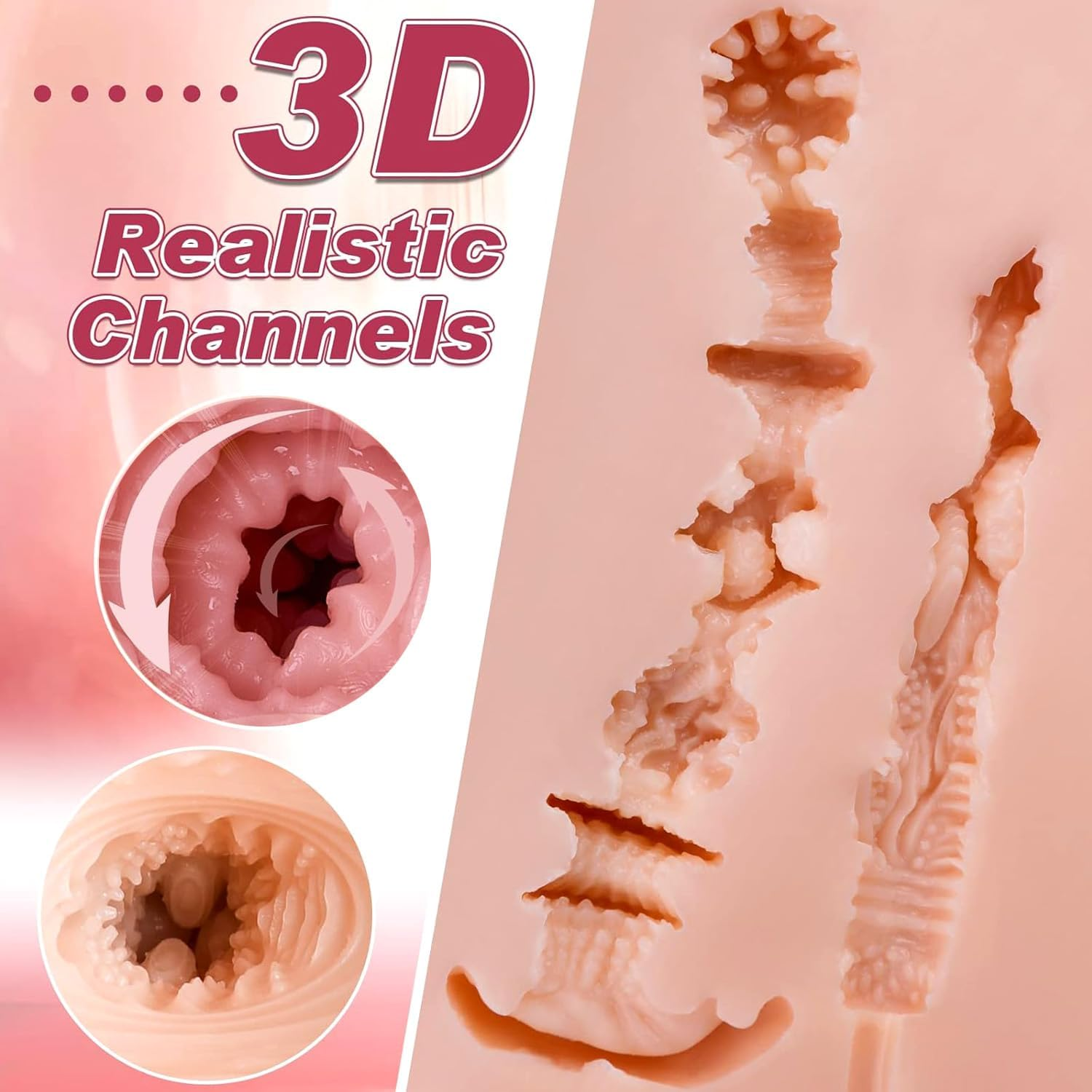 Mini Male Masturbator Trainer for Men, 3-In-1 Realistic Tight Vagina Anal Texture and Soft Breasts, Pocket Pussy Male Masturbation Adult Sex Toys, with Heating Rod and Lubricant image number 3