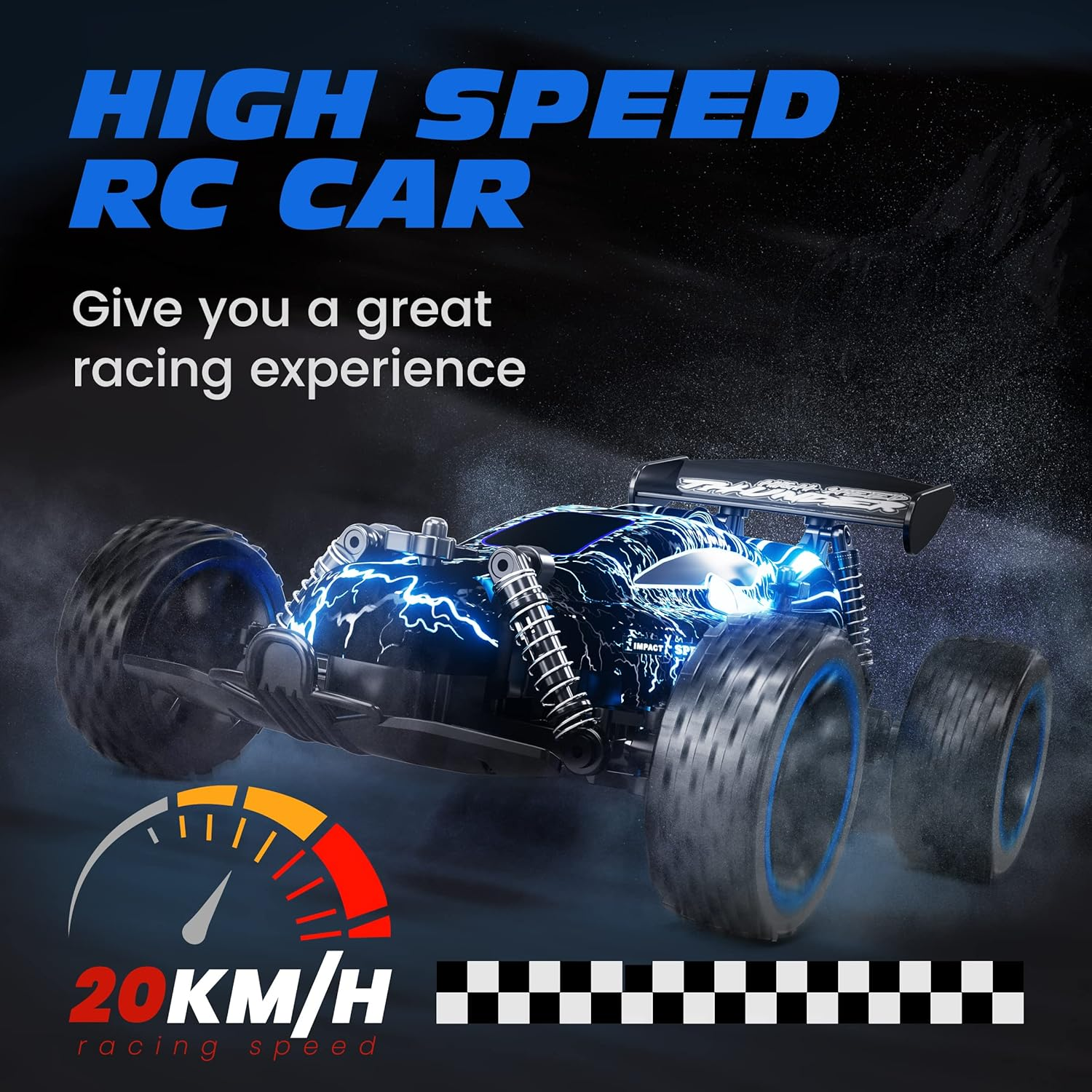 Tecnock RC Cars Remote Control Car for Kids, 1:18 Scale 20 KM/H 2WD Offroad Buggy, 2.4Ghz RC Racing Car with USB-C Easy Charging & 50 Mins Playtime（Blue） - White image number 7